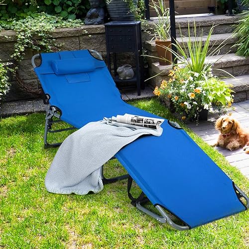 Miniatura 7 de COSTWAY Tumbona plegable ajustable para patio, playa, camping, reclinable, para tomar el sol, color azul