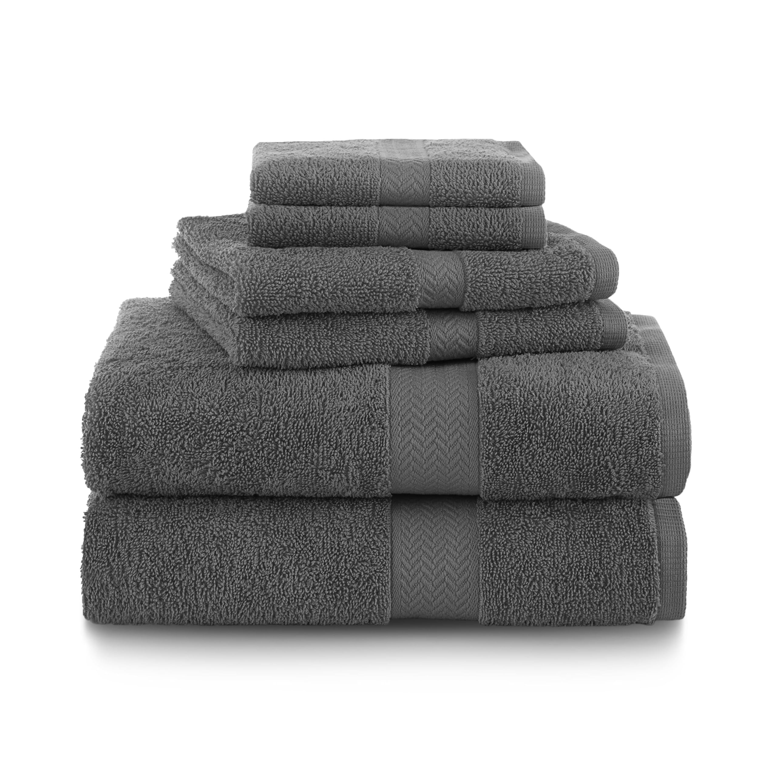 Martex 6-teiliges Handtuch-Set aus 100% ringgesponnener Baumwolle, schnell trocknend, super saugfähig und weich, leicht, 2 Badetücher, 2 Handtücher, 2 Waschlappen, Dunkelgrau