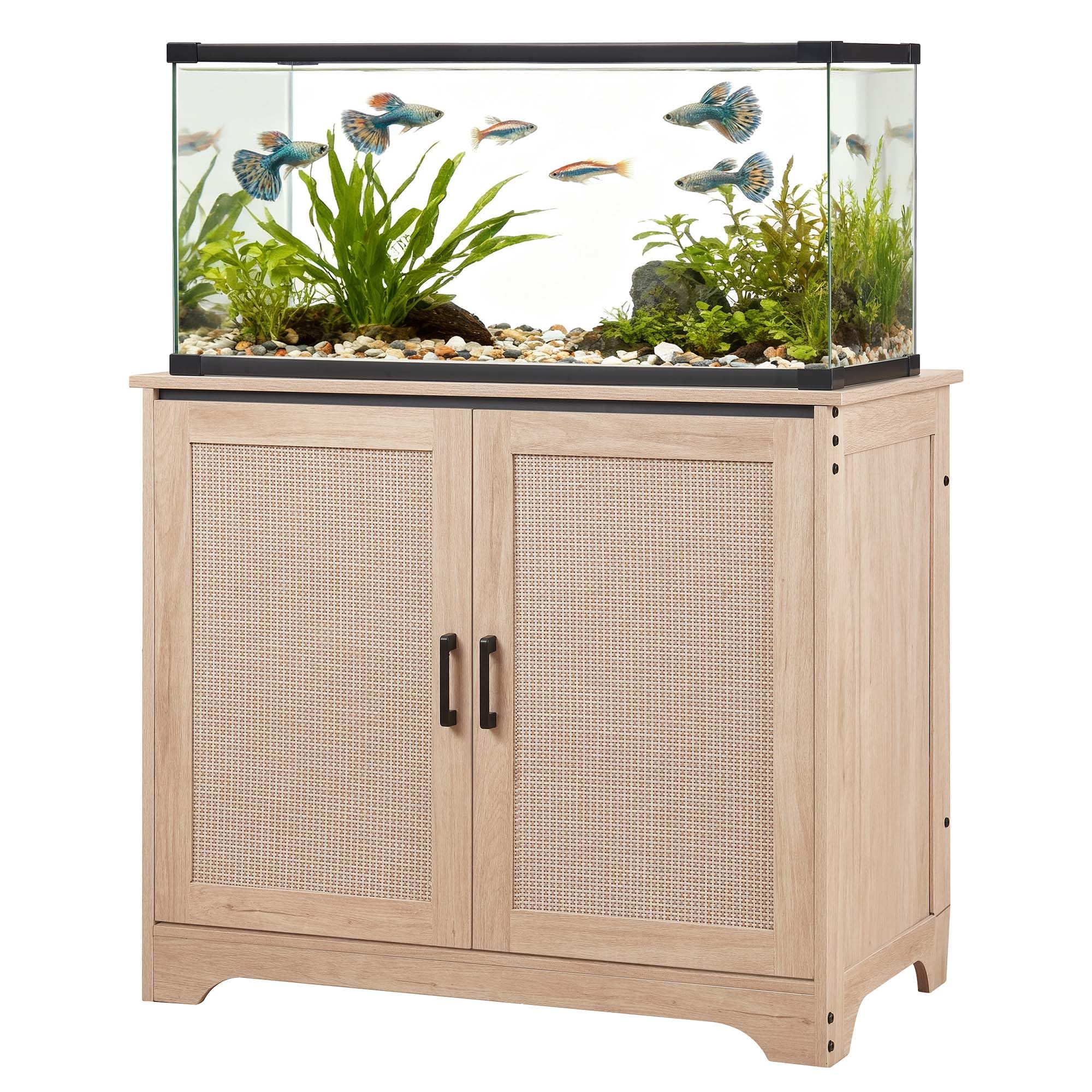 Unipaws Natural 75-151L Aquarium Stand, Fish Tank Stand With Storage Cabinet, Wooden Tank Stand For Turtle Tank, Reptile Terrarium,