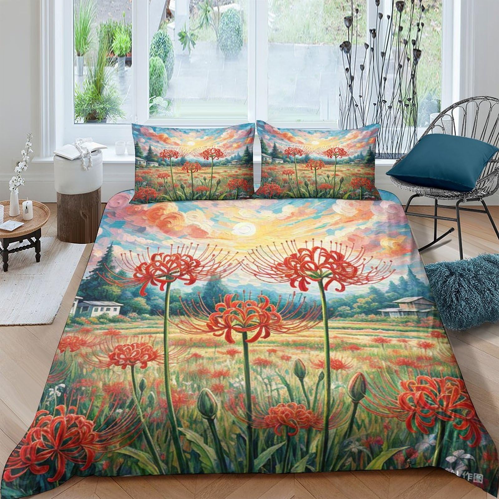 Housse de couette 3D Manjusaka pour chambre d'enfant et ado parure microfibre King 220x240cm