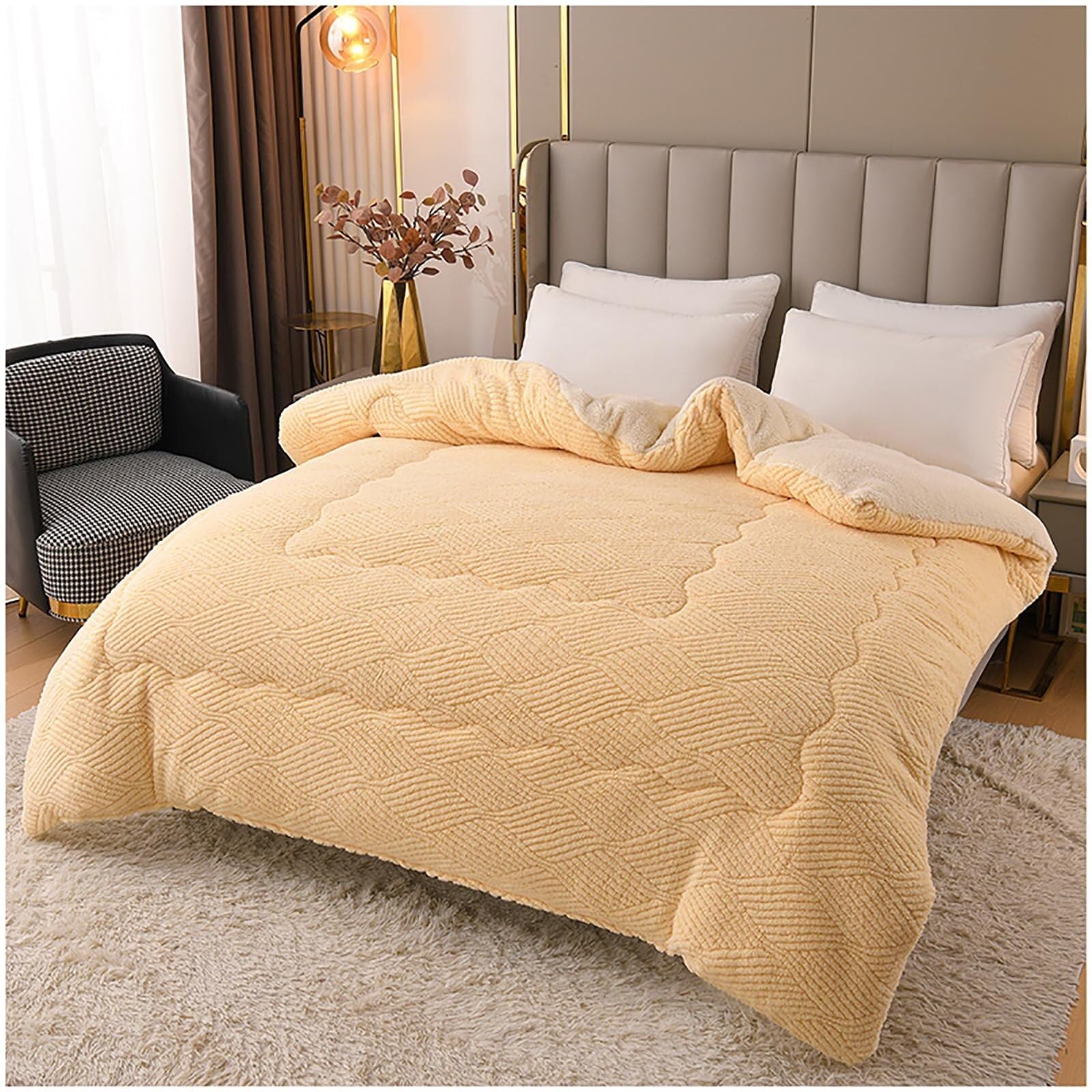 Thickened Super Warm Winter Quilt，Thicken Soft Warm Lamb Wool Blanket，Breathable & Fluffy Double-Sided Velvet Blanket(Color4,150x200cm(3.5kg))