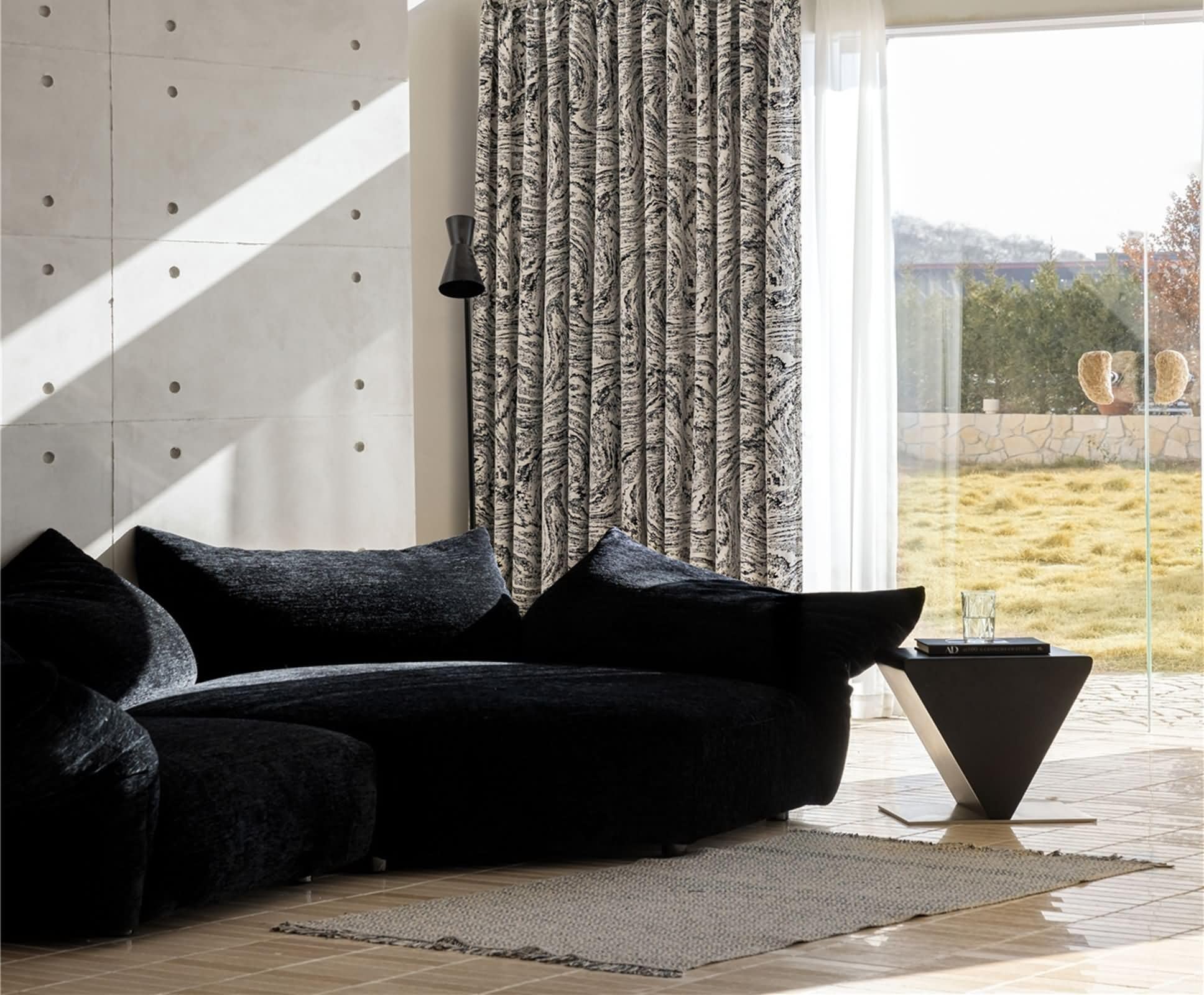 KnSam Rideaux Opaque Chenille Beige Noir, 2 Pièces, Rideau Chambre Salon Jacquard Nuage à Œillets, 132x183cm x 1pcs