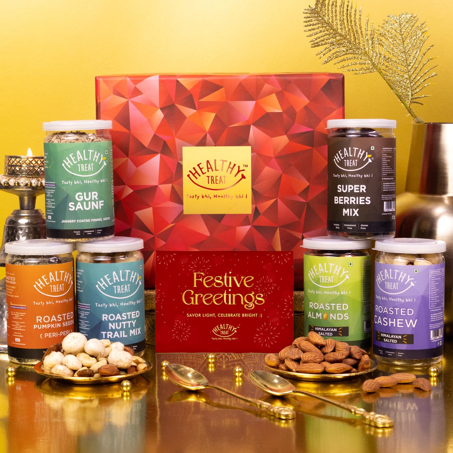 Healthy Treat Royal Treat Holi Gift Hamper | Roasted Dry Fruits, Healthy Snacks, & Greeting Card | Holi-Gifting | Holi' Gifts For Family and Friends | Perfect Holi-Hamper for Clients, Employees | Wholesome Corporate Gifting