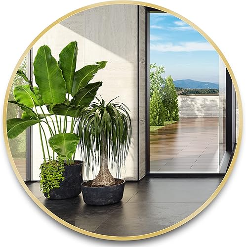 URnicehome Espejo redondo de 36 pulgadas, espejo de pared de círculo dorado con marco de metal para dormitorio, baño, sala de estar, entradas, baños