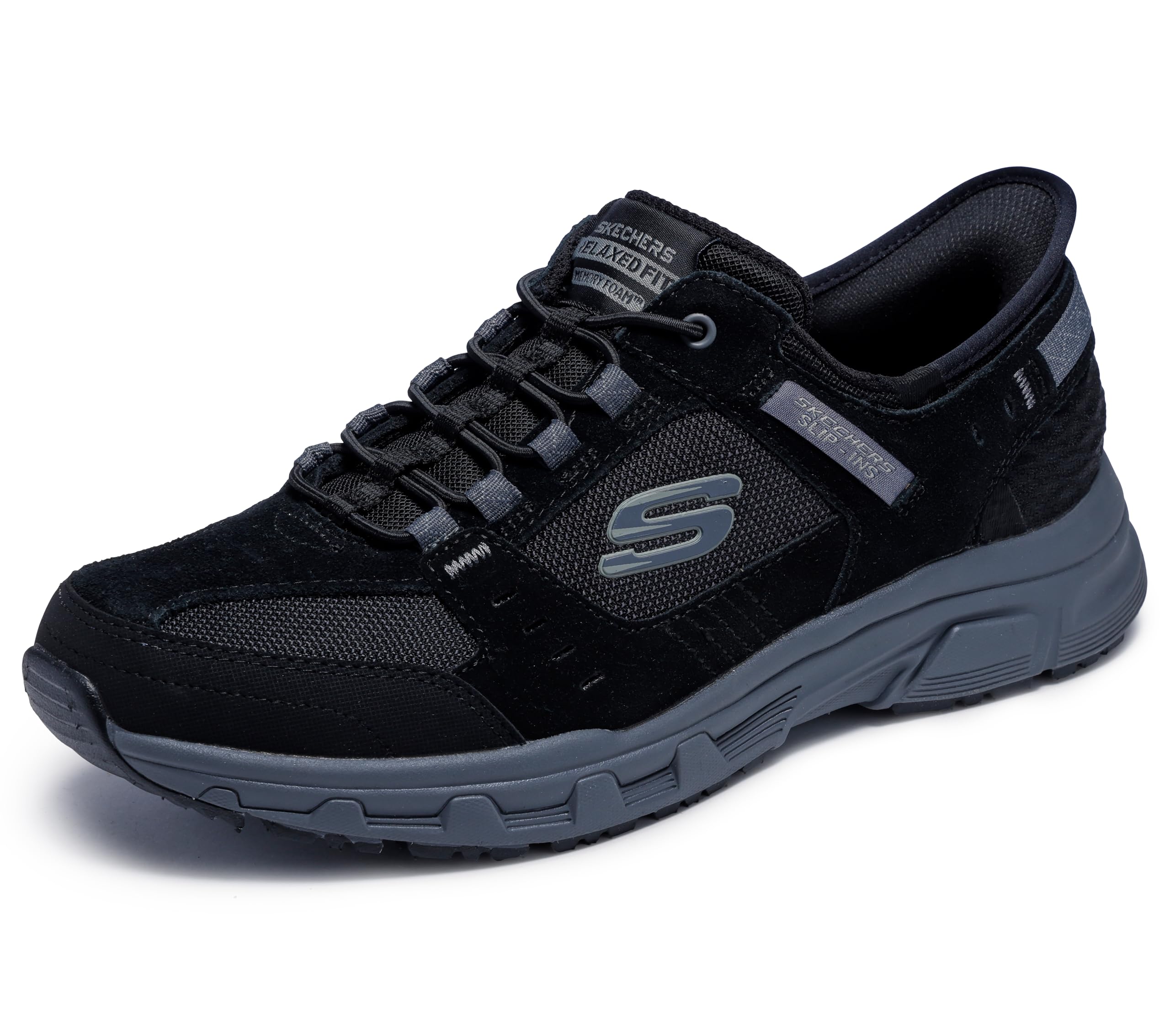 Skechers Men's Oak Canyon Consistent Winner Trekking Low Cut Shoes, Black Leather/Textile/Synthetic/Charcoal Trim, 8 UK