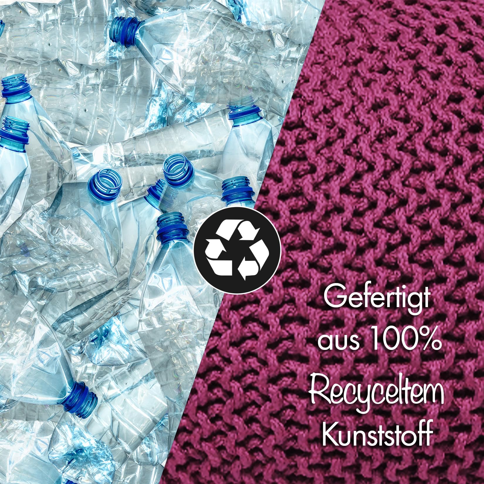 Pouf ELYFLAIR Ø55cm - Impermeabile, Maglia Grossa, Per Interni/Esterni, Plastica Riciclata, Bordeaux - Foto 5