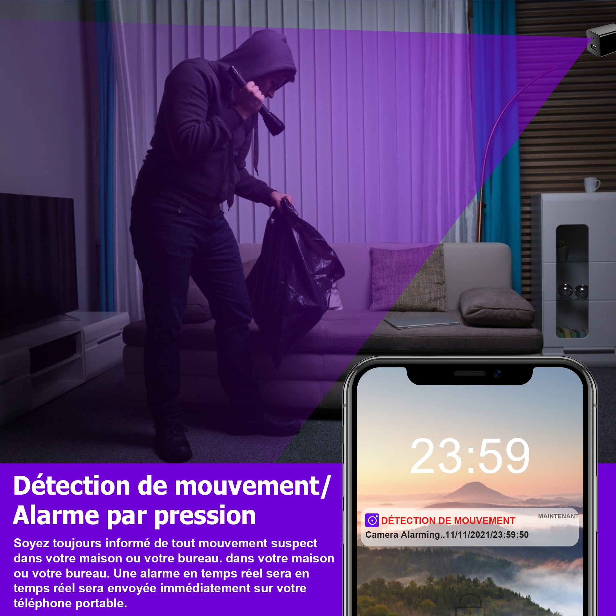 Camera Espion 1080P Camera Surveillance WiFi Mini Caméra Espion sans Fil Cameras Espion WiFi A Distance Discrete Micro Caméra Espion Spy Cam sans Fil Detecteur Mouvement