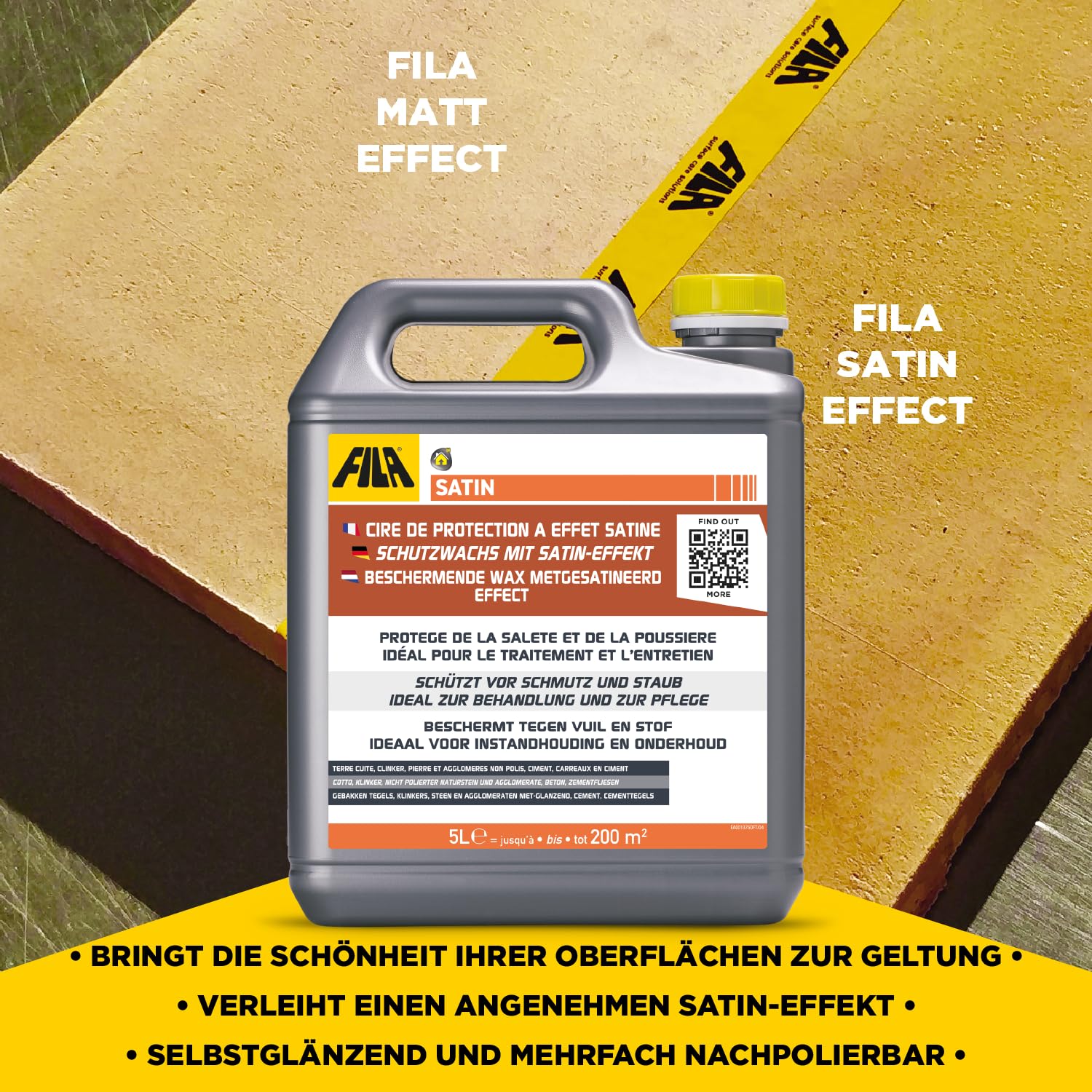 FILA Solutions - Cera protectora de satén para tratamiento final con efecto satinado para cotto, clinker, piedra natural, aglomerado no pulido, cemento y baldosas de cemento, 5 litros