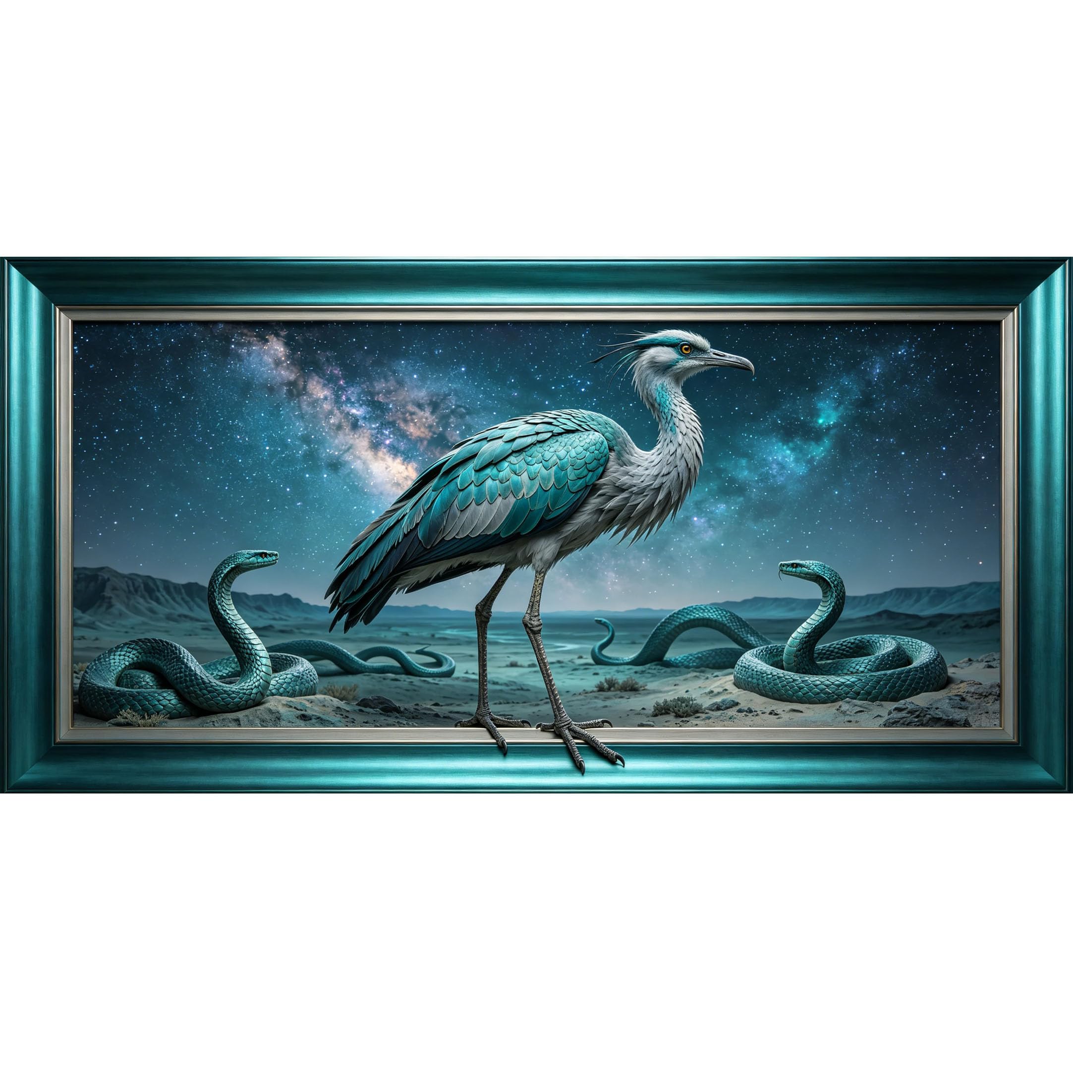 Agglomerix 3D Framed Wall Art Heron and Snake Under Starry Sky Fantasy Wildlife Abstract Large Size Self-Adhesive Removable Wall Decor Prints Artwork for Living Room Bedroom Office