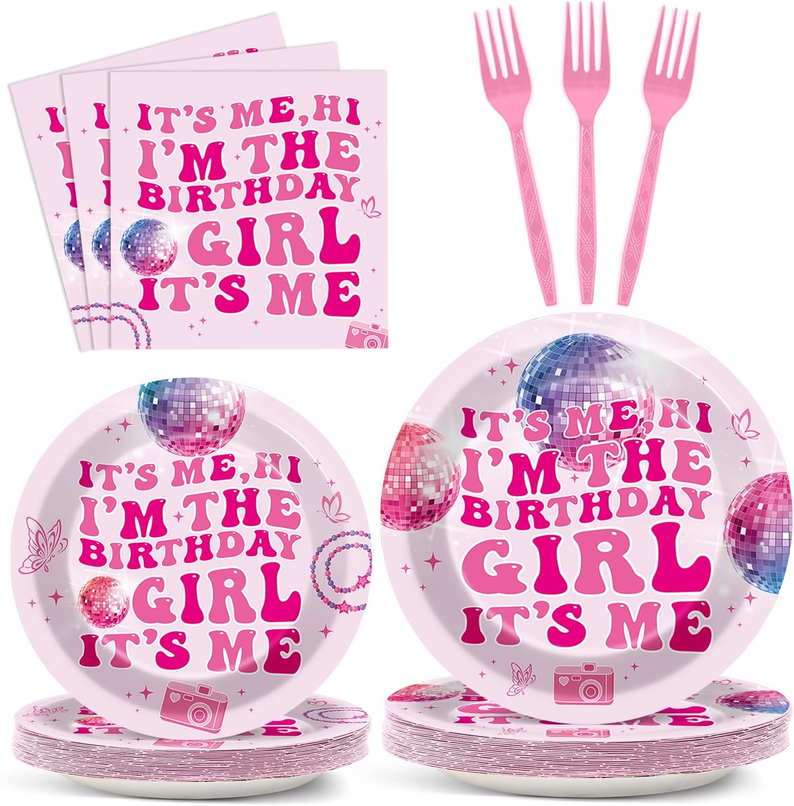 gisgfim 96 Pcs Hi Im The Birthday Girl Party Supplies Hi Im The Birthday Girl Paper Plates Napkins Popular Singer Music Birthday Party Tableware Decorations Favors for Women Girls Serves 24