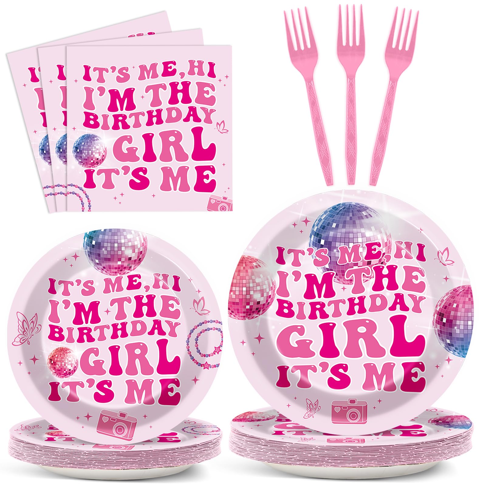 gisgfim 96 Pcs Hi Im The Birthday Girl Party Supplies Hi Im The Birthday Girl Paper Plates Napkins Popular Singer Music Birthday Party Tableware Decorations Favors for Women Girls Serves 24