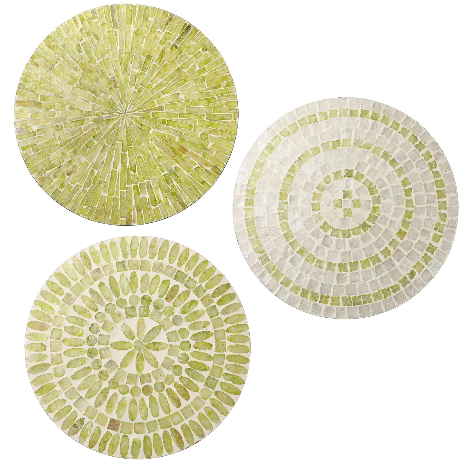 Tioncy 3 Pcs 11.8 Inches Mother of Pearl Shell Plate Coastal Wall Art Mosaic Wall Sculpture Shell Handmade Hanging Plates Arts for Summer Spring Bedroom Bathroom Home Office Hotel (Green)