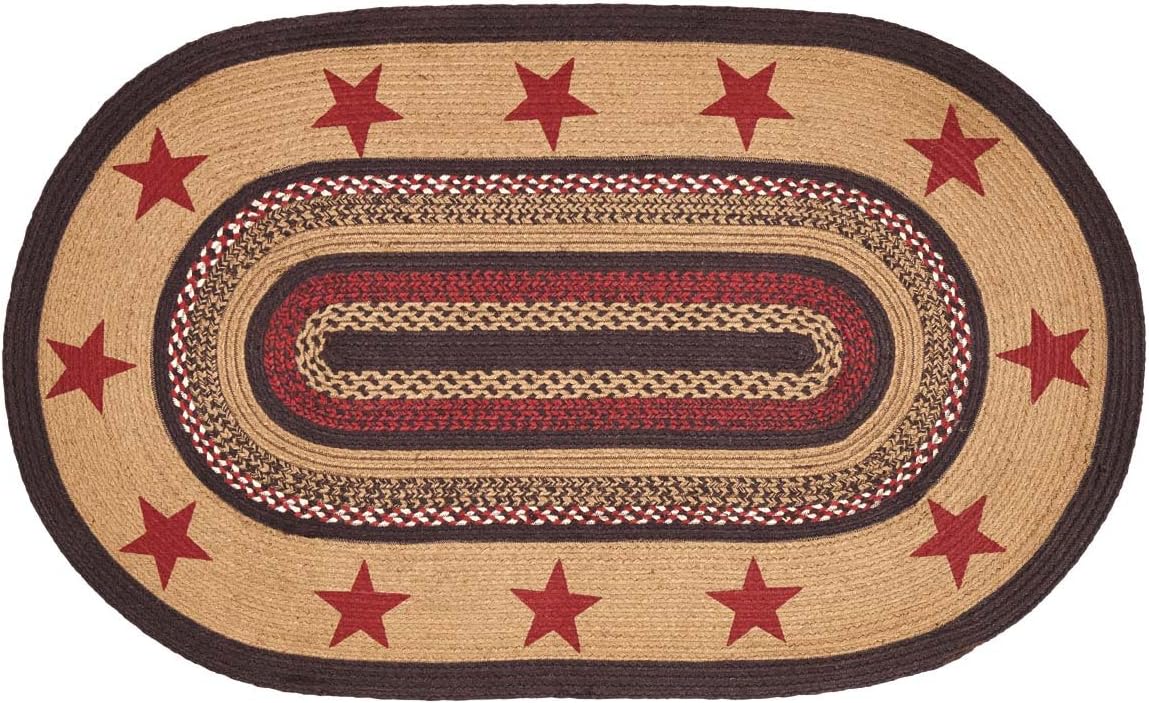 VHC Brands Landon Area Mat Jute Country Star Pattern for Living Room Rug, Oval 3x5', Starss