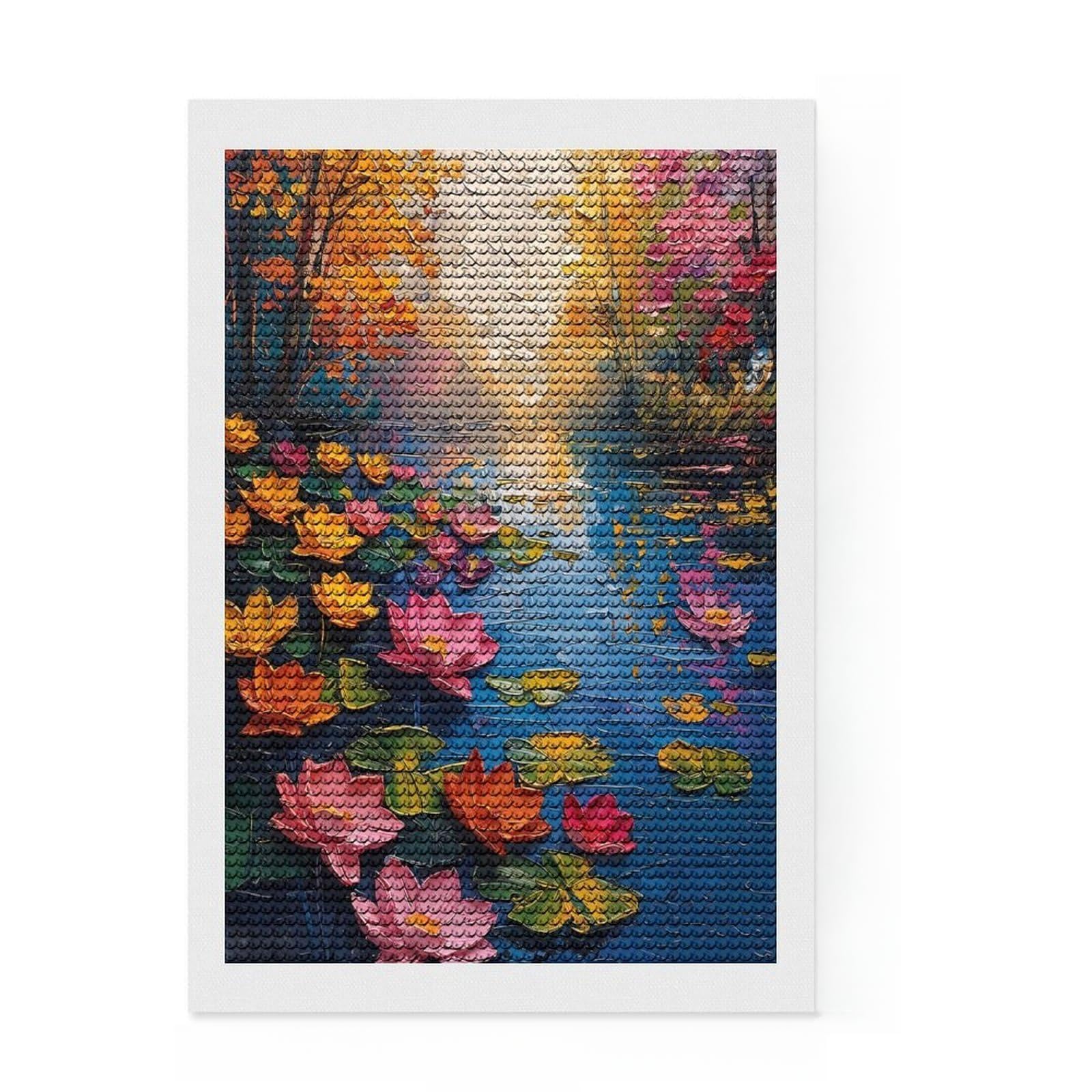 Junmoney Rivers Roses Sunset Round Drill Diamond Painting 8"x12", Decorate Your Room, Sparkling Round Gems, Adhesive Canvas, Bedroom Decor