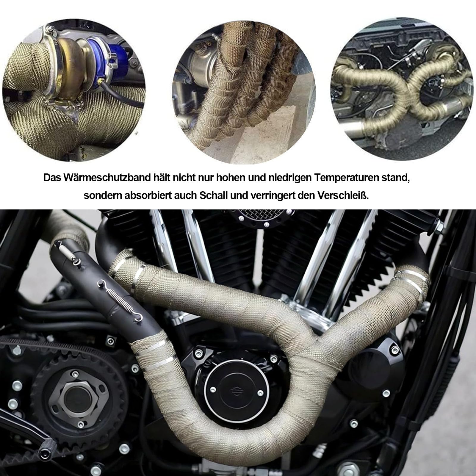 Hitzeschutzband Auspuff 5m Titan - Mit Edelstahl Kabelbindern Für Motorrad & Auto
