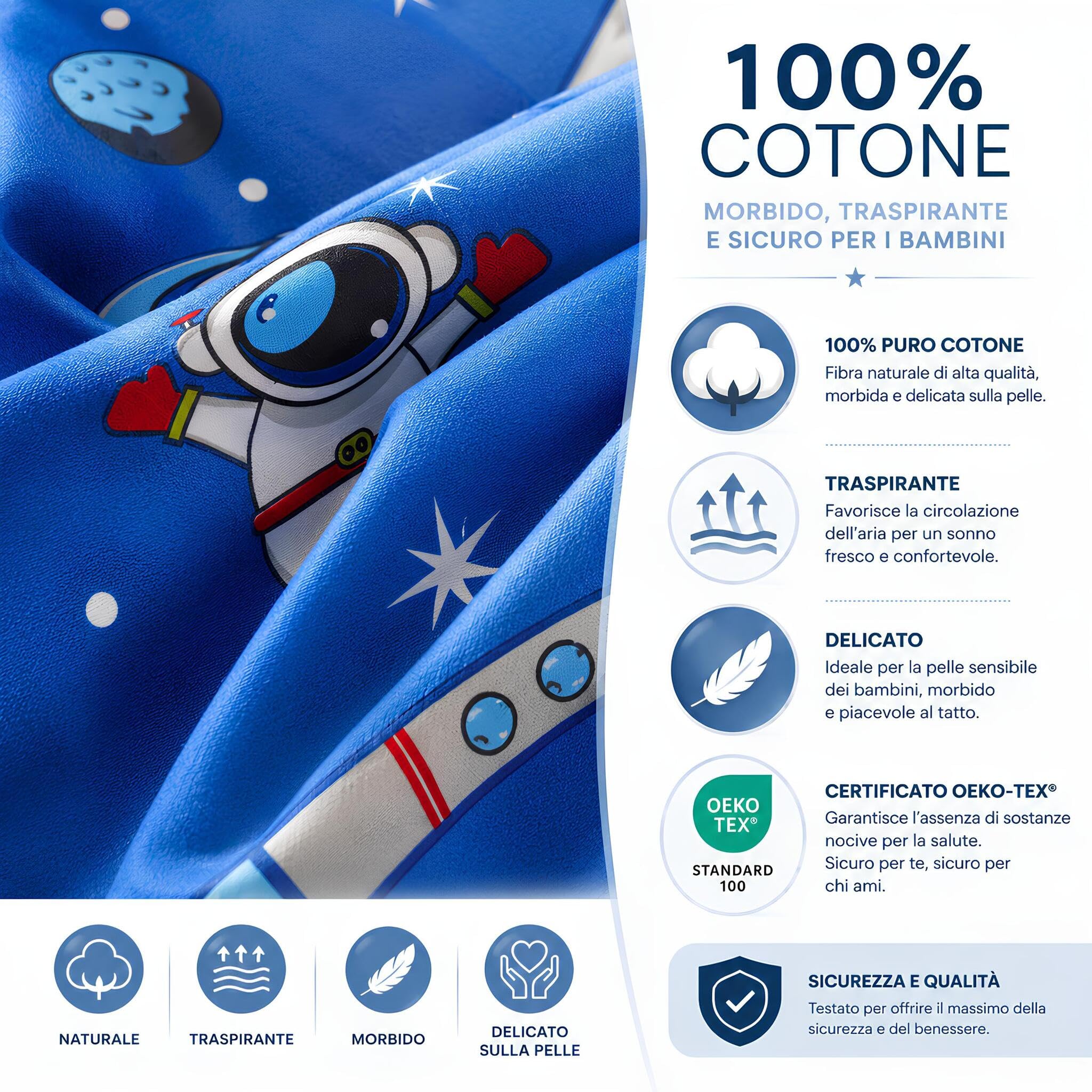 Caleffi Completo Copripiumino Singolo in 100% Cotone Art. Spazio - Blu