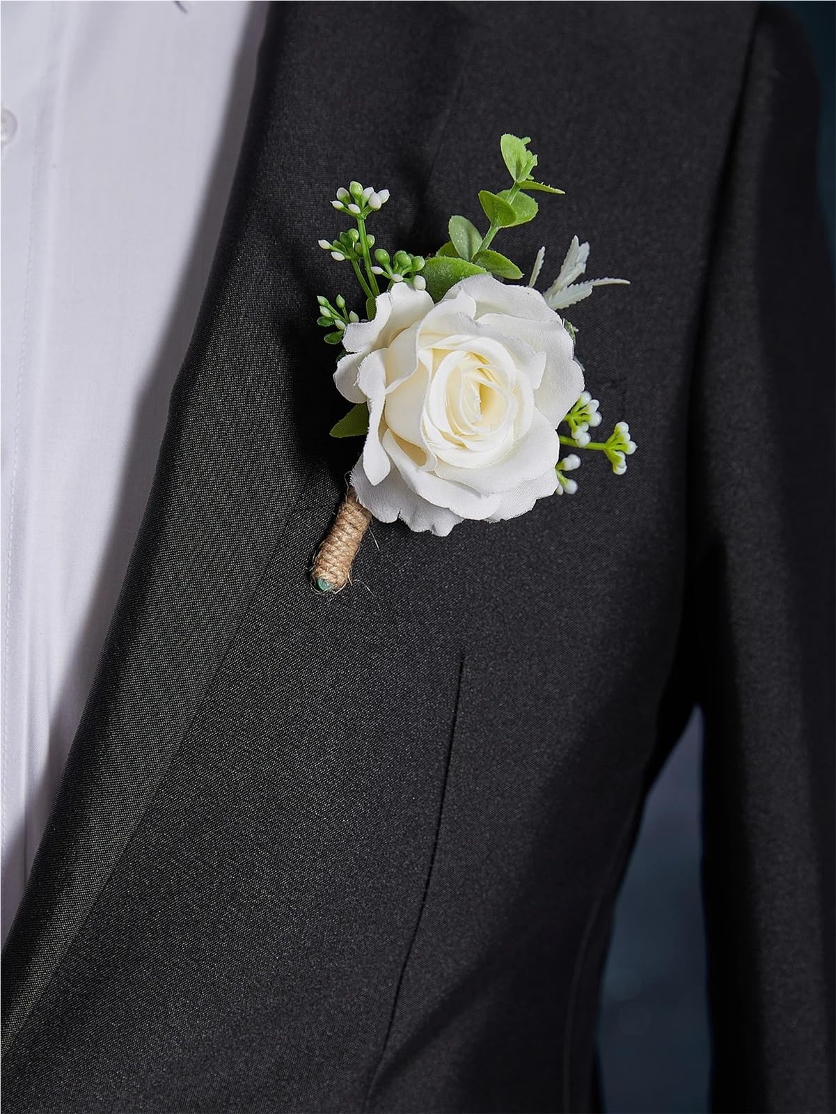 Ansteckblume 6 Stücke Weiß Ros Elfenbein Männer Boutonniere for Hochzeit Blumen Zubehör Prom Anzug Dekorationen Blume(6Pcs Wrist Corsage)
