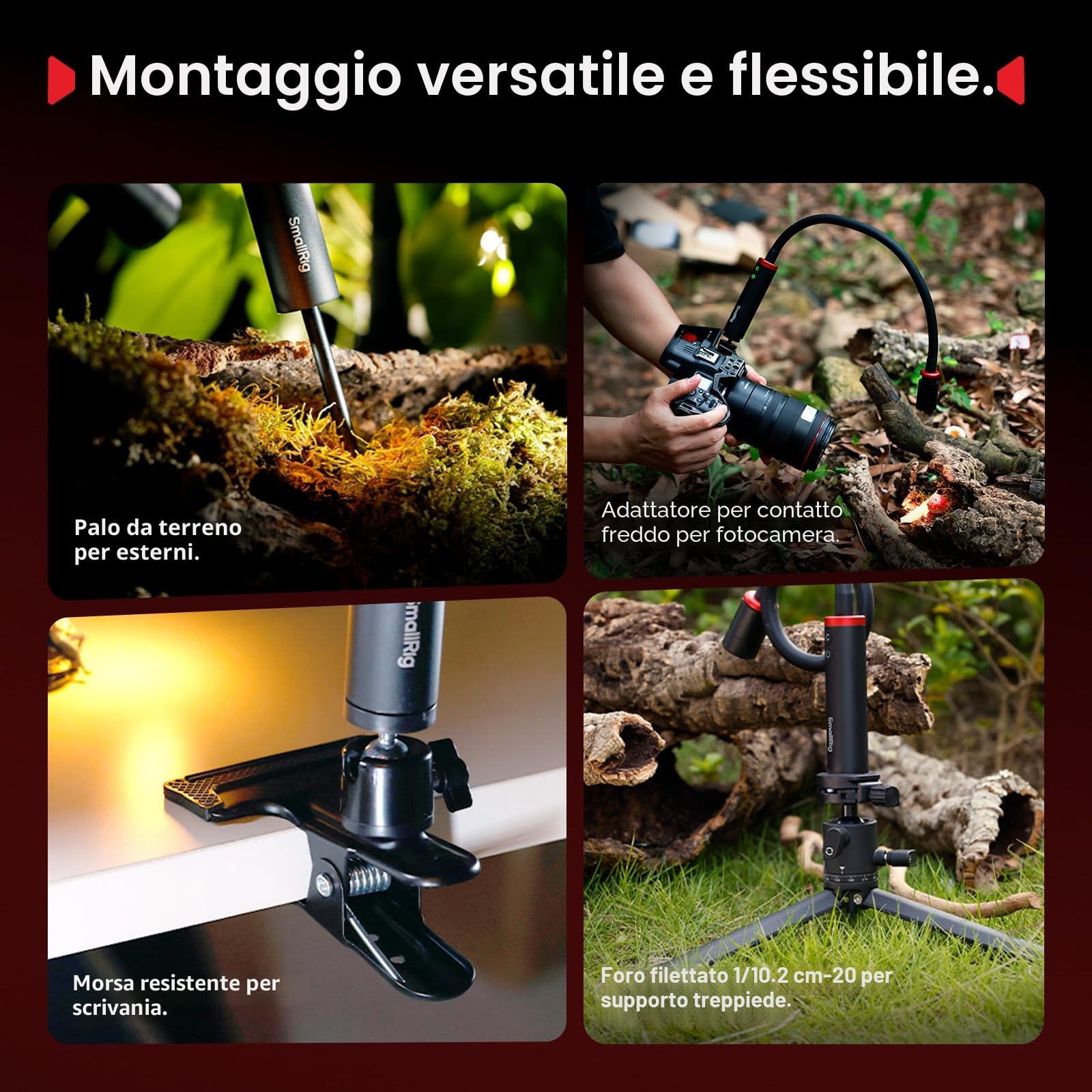 SMALLRIG RM 03 Luce LED per Macrofotografia, Angolo del Fascio Regolabile, 5 Colori 2200K-6500K, Braccio Luce Macro per Fotocamera con Adattatore per Slitta a Contatto Freddo, Impermeabile IP54-5480