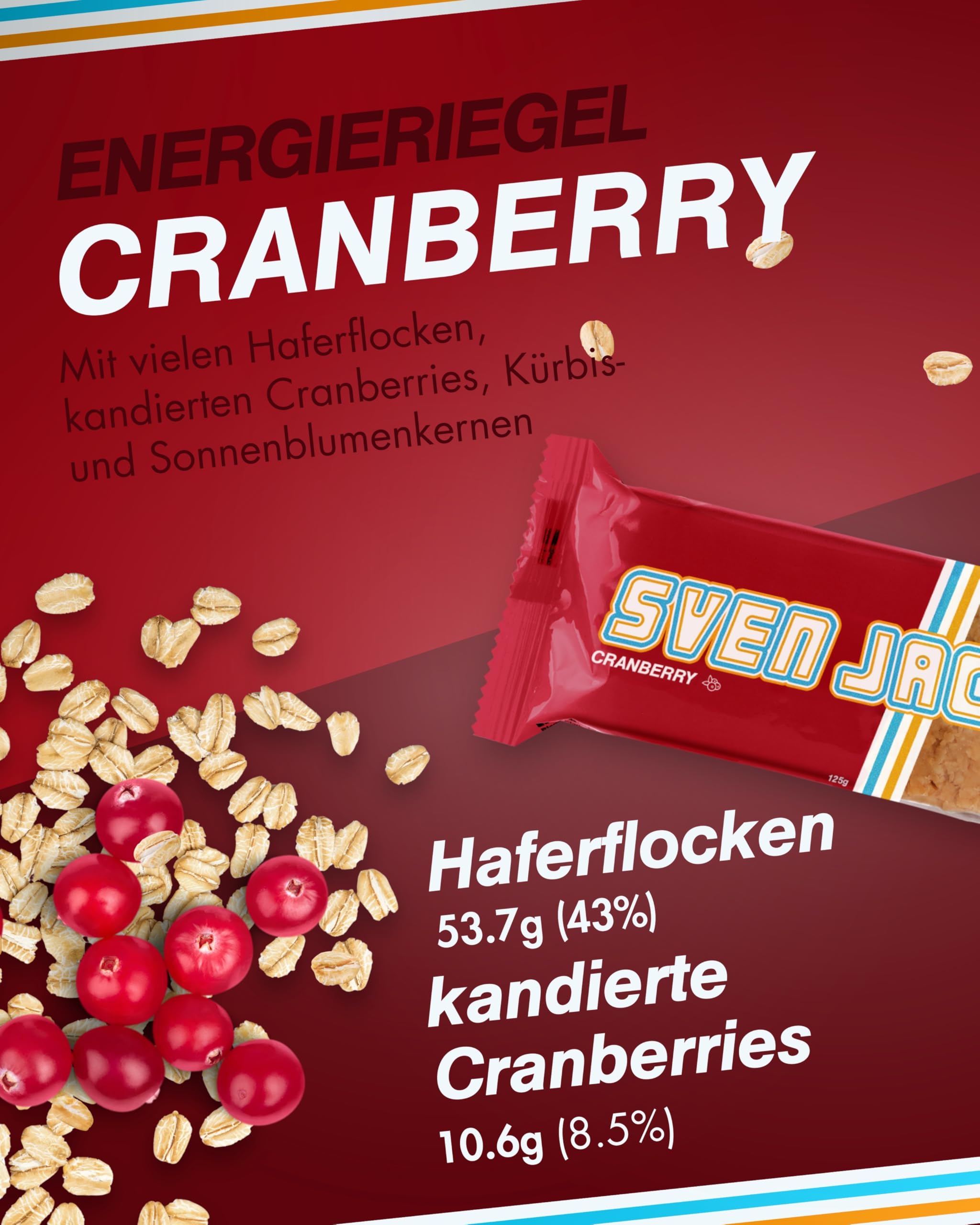 Sven Jack (Energy Cake) – Cranberry - Haferflocken Riegel mit langkettigen Kohlenhydraten, weniger Zucker & einzigartigem Geschmack – der original Fitness Flapjack & Oat Meal Snack