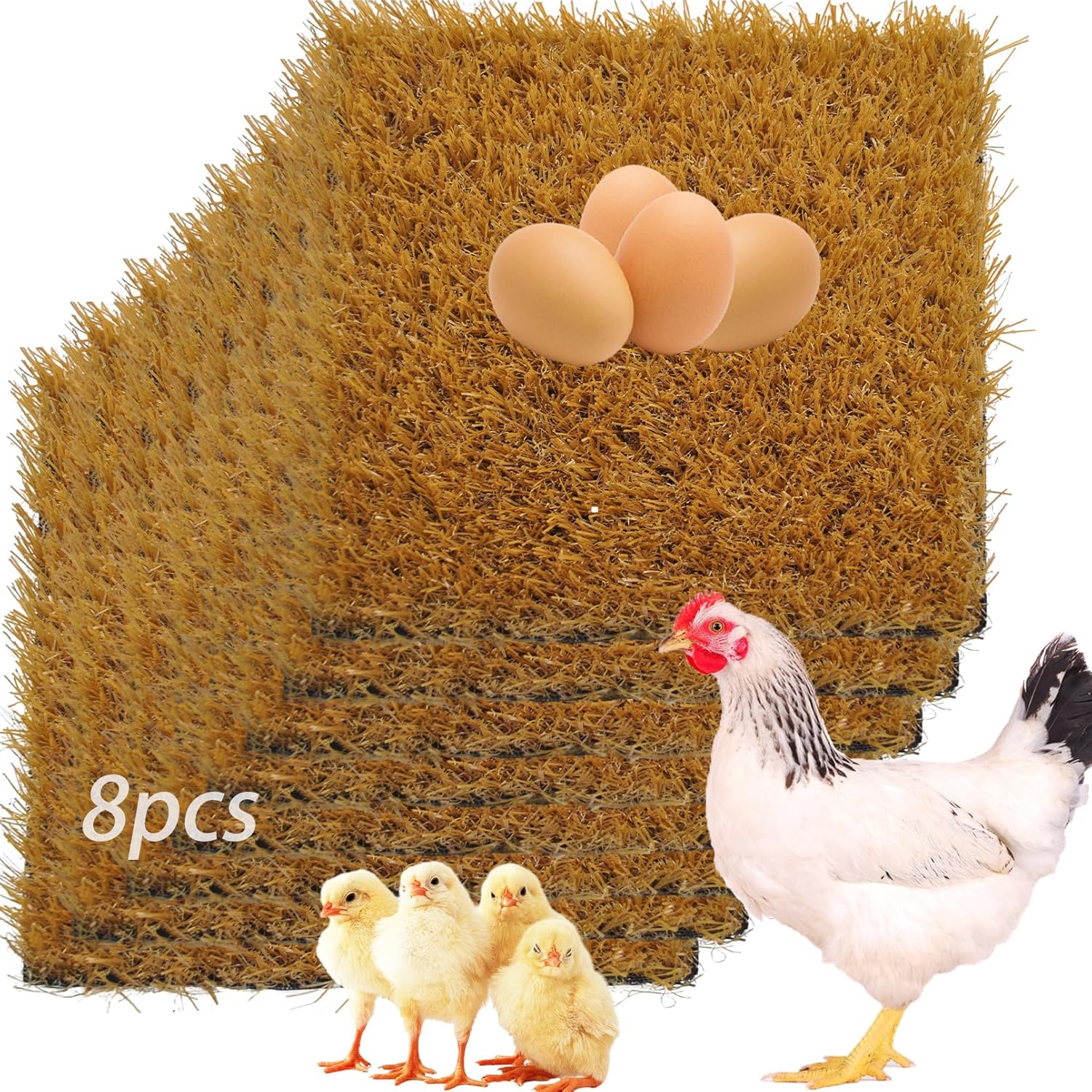 MUYG 8 Pack Reusable Washable Chicken Nesting Pads - Soft Cuttable Artificial Grass Mats 11.8x11.8in for Coop Bedding Yellow