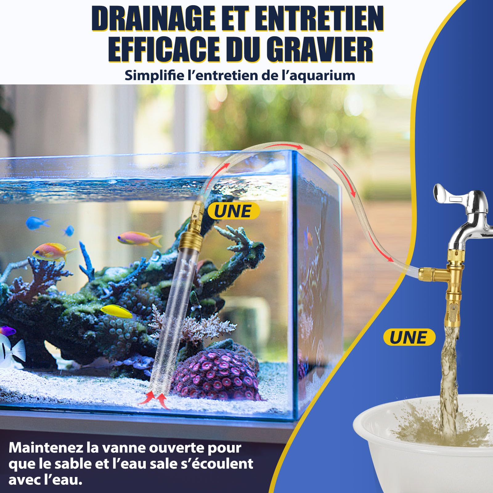 GADFISH Nettoyeur Gravier Aquarium, Rapide Aquarium Changeur l'eau avec Tuyau en PVC de 15m, Nettoyeur de Gravier à Siphon pour Aquarium