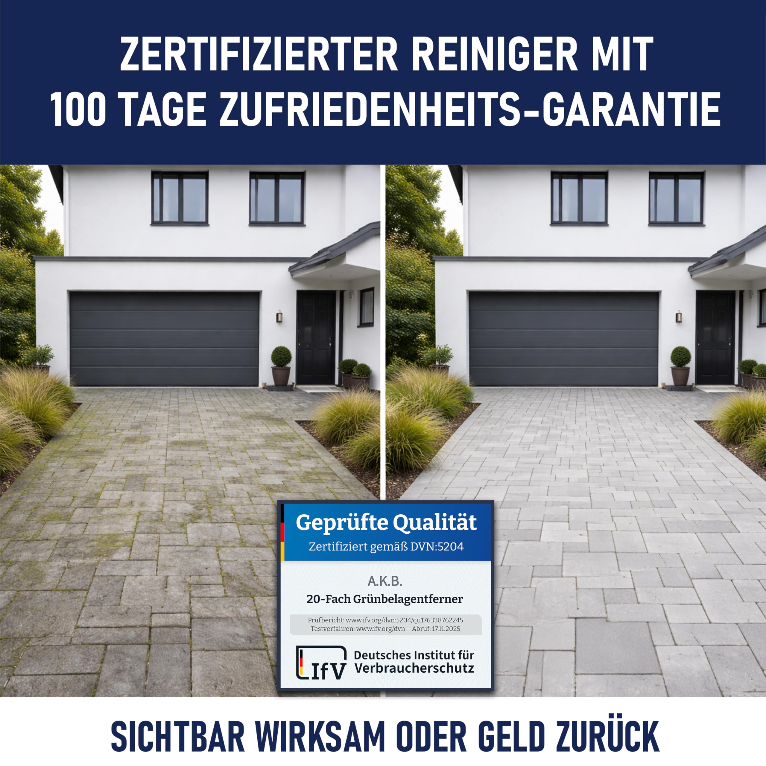 A.K.B. Algen & Grünbelagentferner Konzentrat 20-Fach - 2l für bis zu 600 m² - Hochwirksam gegen Grünbelag & Algen - Steinreiniger intensiv Aussen, Fassadenreiniger & Terrassenreiniger
