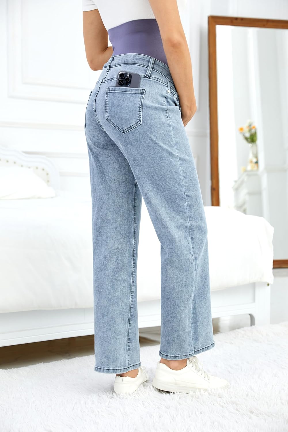 OVRUNS Maternity Jeans Straight Leg Denim Maternity Pants Stretchy Over Belly Pregnancy Jeans for Women - Image 2