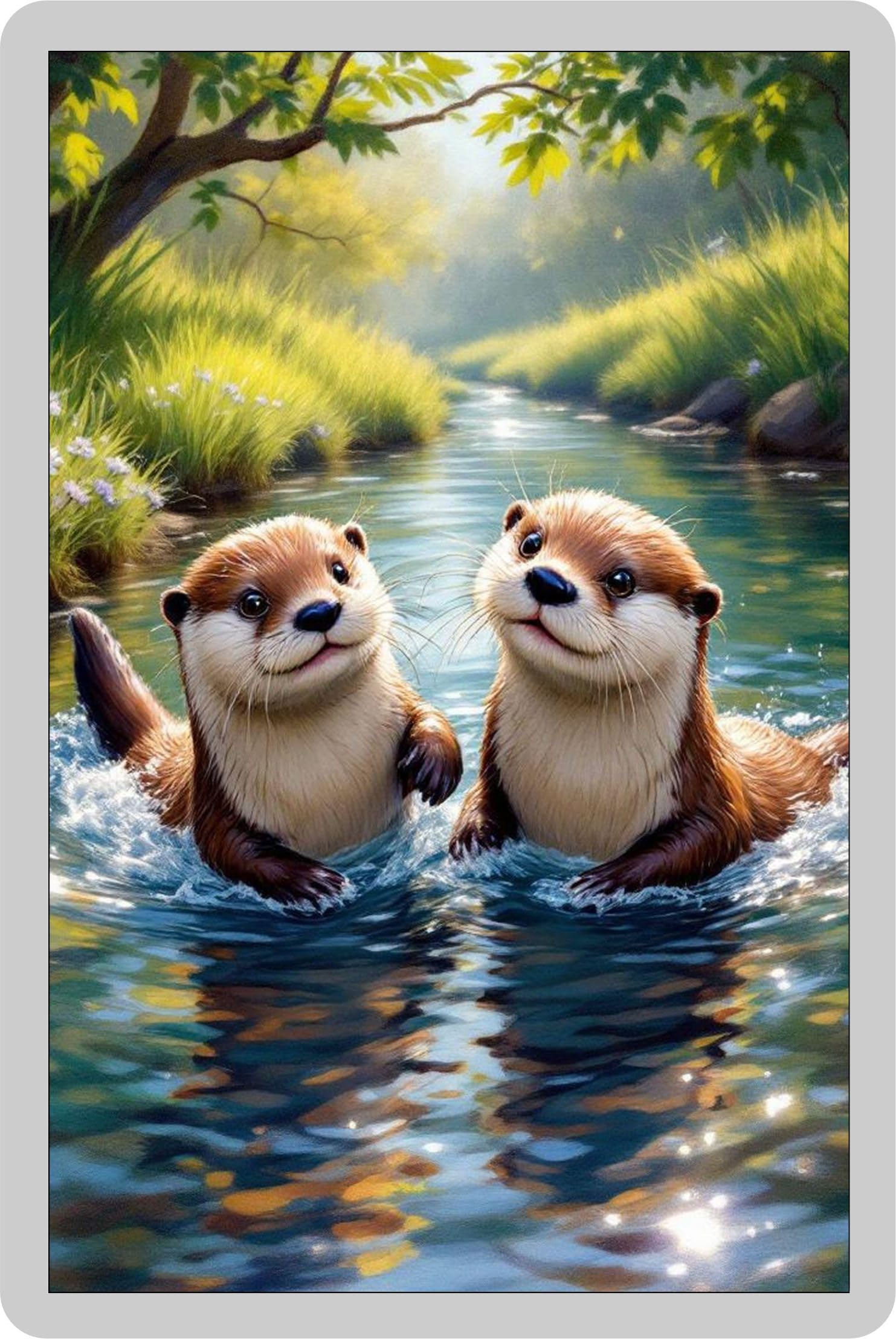 Decalarama Animal Fridge Magnet Gift – Otters In A Riverbank - Fun Cute Garden Wildlife Novelty Present