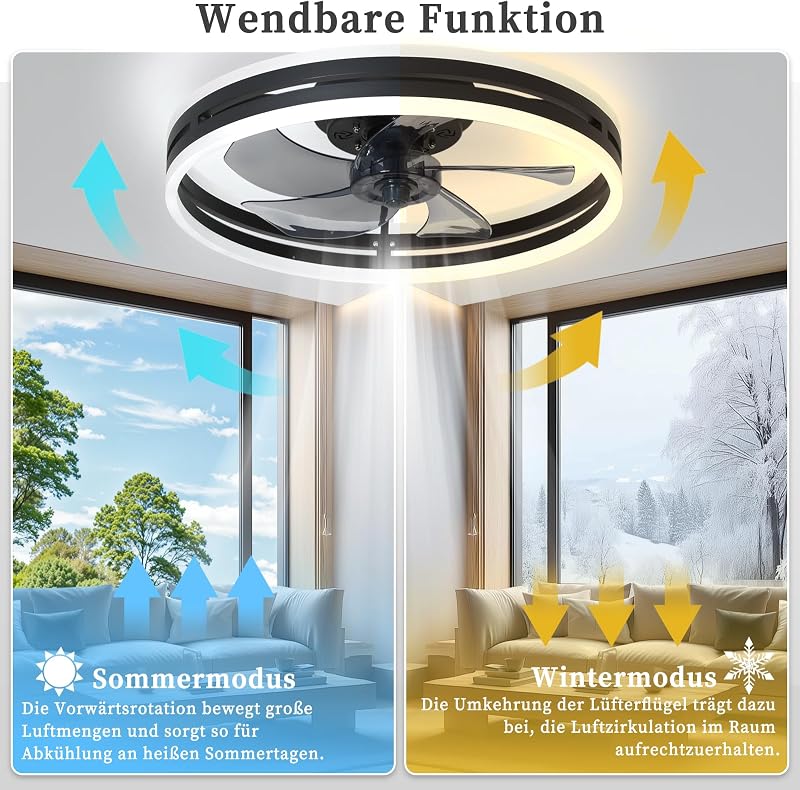 Revneey Csendes Mennyezeti Ventilátor Lámpa 50W Dimmelhető Távirányítóval és App Vezérléssel