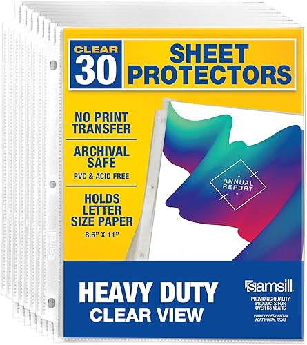 Samsill Protectores de hojas resistentes para carpetas de 3 anillas, protectores de páginas transparentes de 8.5 x 11, fundas de plástico y portadas