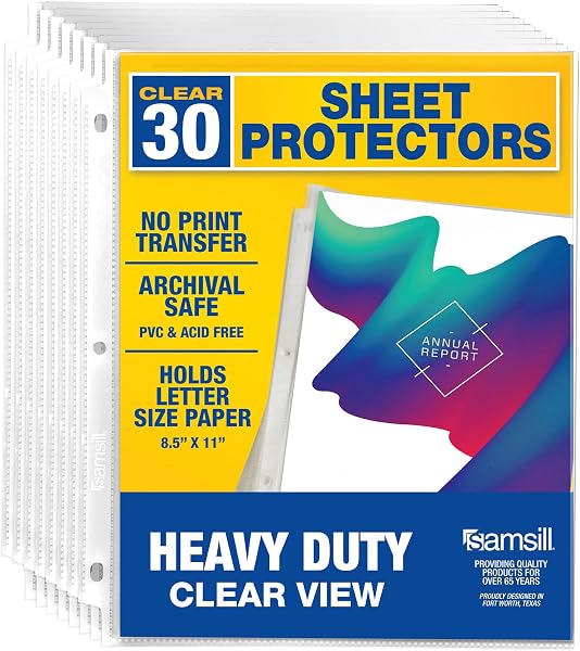 Samsill Heavy Duty Sheet Protectors for 3 Ring Binders, 8.5 x 11 Clear Page Protectors, Plastic Sleeves & Report Covers,