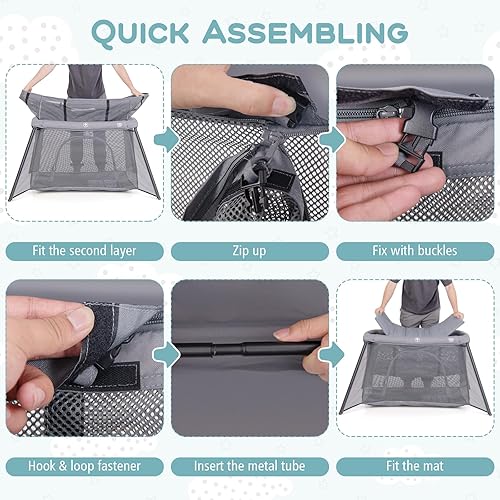 Miniatura 5 de BABY JOY Cuna de viaje 2 en 1, corralito portátil para bebé con colchón suave lavable, plegable, ligero, sin instalación, con bolsa de transporte,