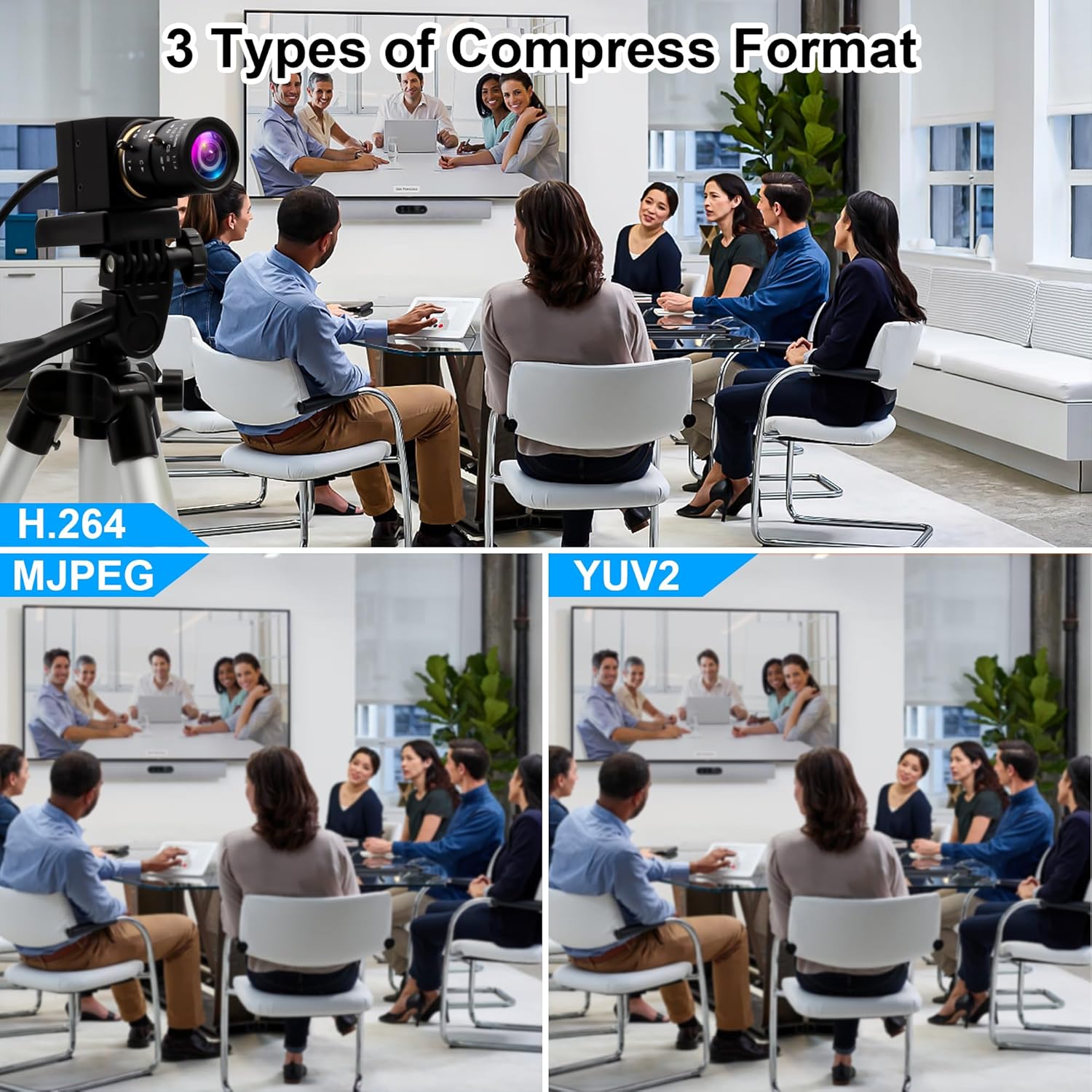 1080P USB Camera with 2.8-12mm Varifocal Lens, 0.01Lux Low Light Webcam H.264 IMX323 Computer Camera for Video Conference, Plug & Play for Windows/Linux/Mac