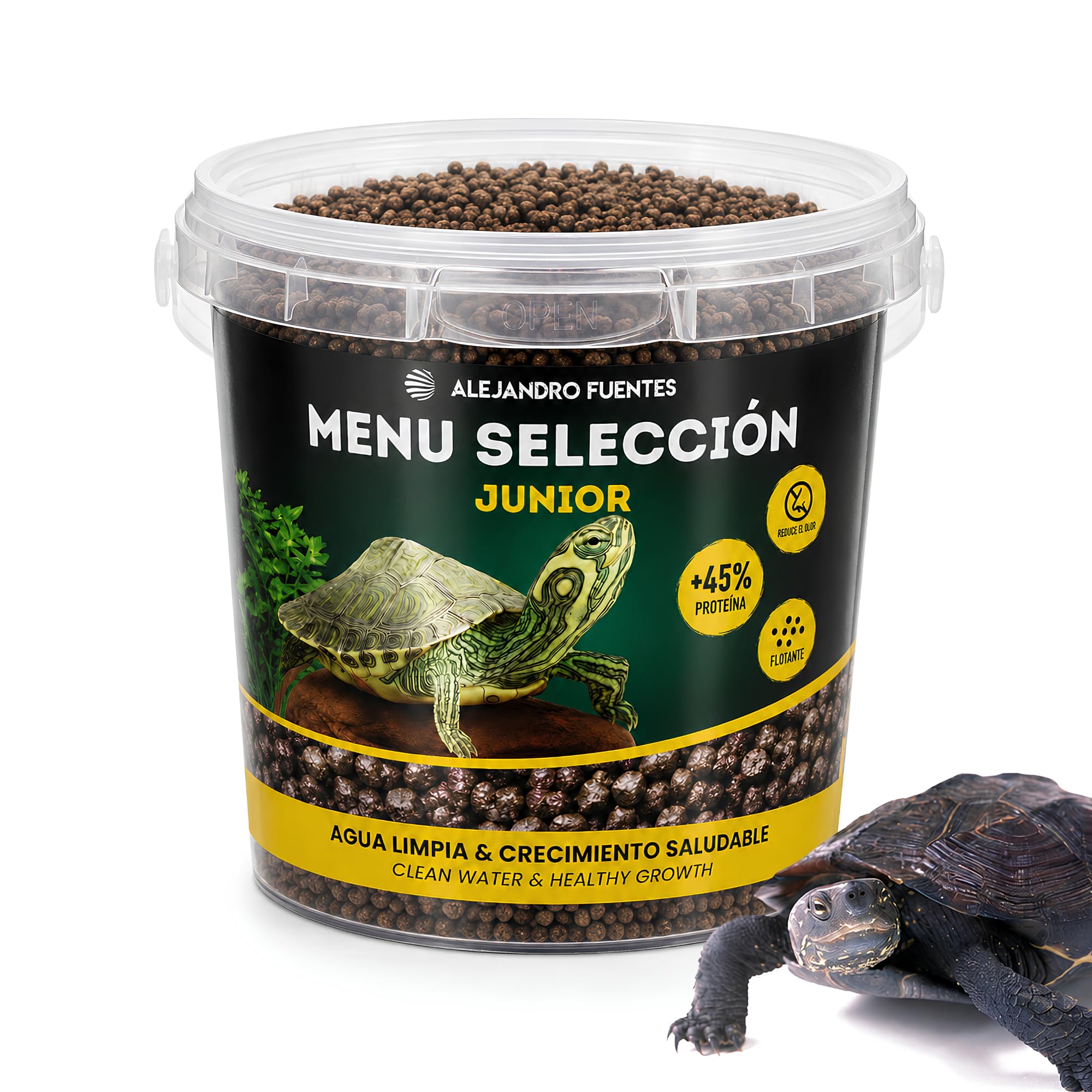 AF® Comida para Tortugas de Agua Junior 200g, 750ml Sticks Flotantes 3mm, 45% Proteína para Caparazón Fuerte, Agua Limpia y Sin Olores, Comida Tortuga con Cierre Zip y Cuchara Medidora Incluida