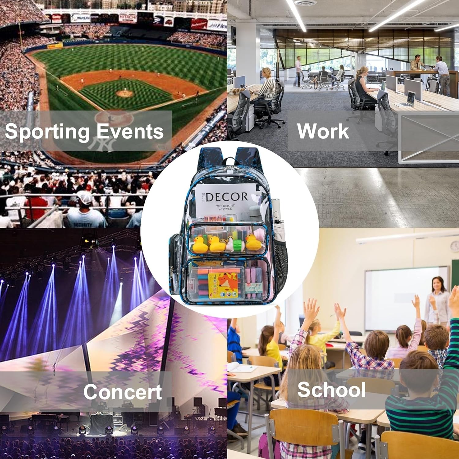 CAMTOP Clear Backpack Heavy Duty Transparent Bag See Through BookBag for Student School Work Festival Sport Travel (Y-Graffiti) - Image 5