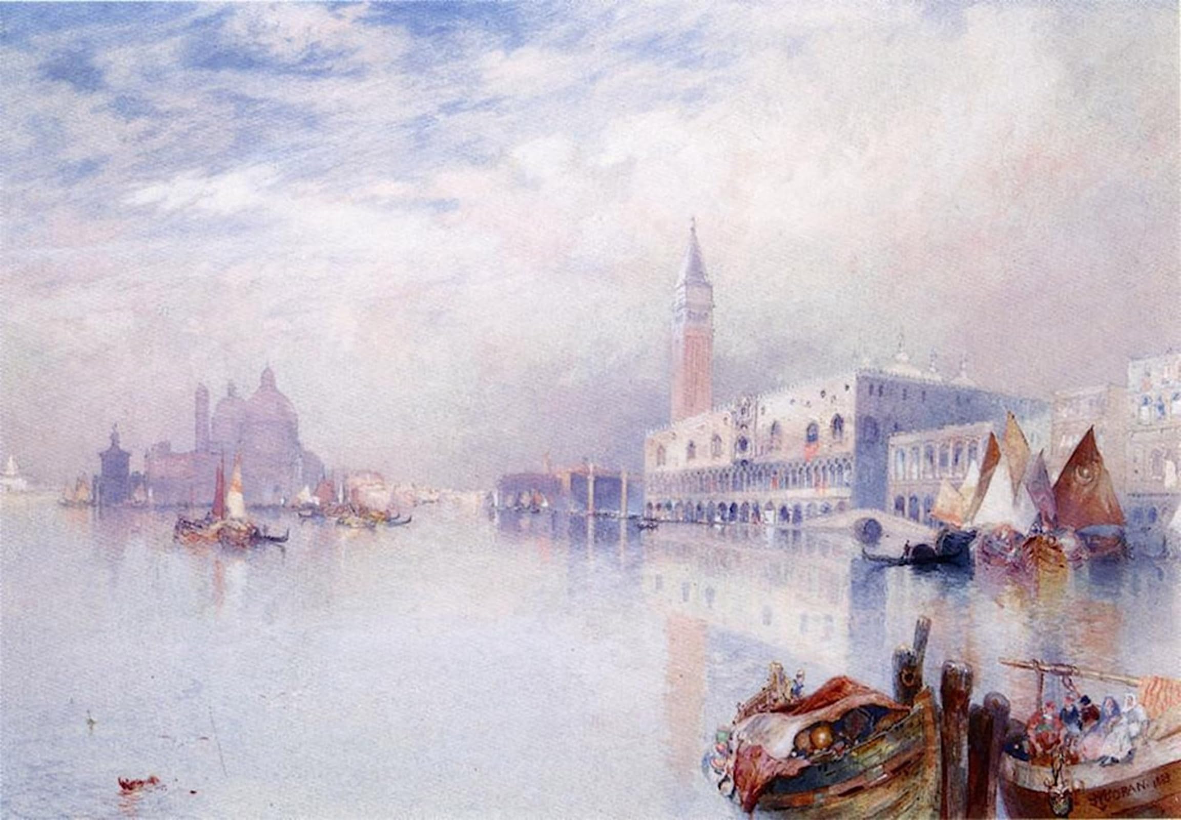 SERENDIPITP Vintage Picture Print on Canvas Wall Art Poster Venetian Scene by Thomas Moran Artwork Print Poster for Wall Decor 60x90cm