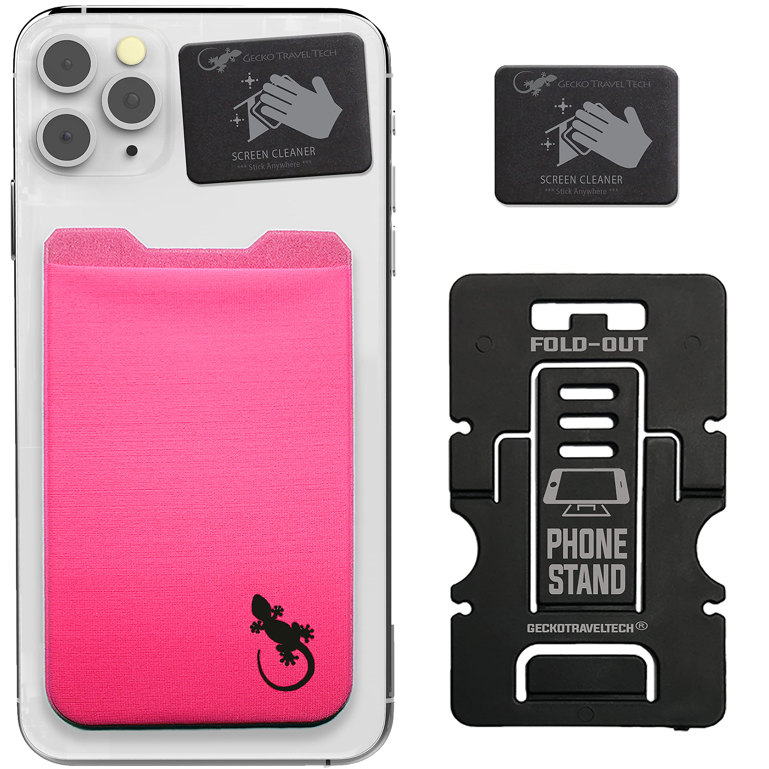 Phone Wallet - Adhesive Card Holder - Cell Phone Pouch - Stick on Lycra Pocket by Gecko - Carry Credit Cards and Cash