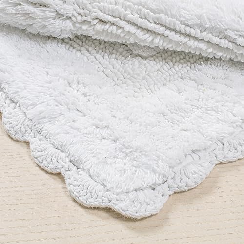 Miniatura 8 de Alfombra de baño de algodón de ganchillo con antideslizante de 17 x 24 pulgadas, color blanco, 100% algodón puro, súper suave, felpa y absorbente,
