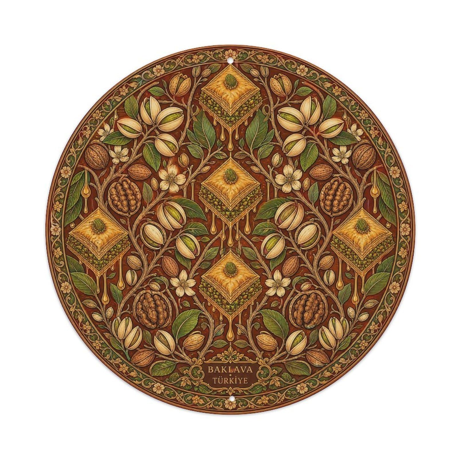 Baklava Turkish Dessert Cuisine Golden Bronze Pattern Metal Tin Sign