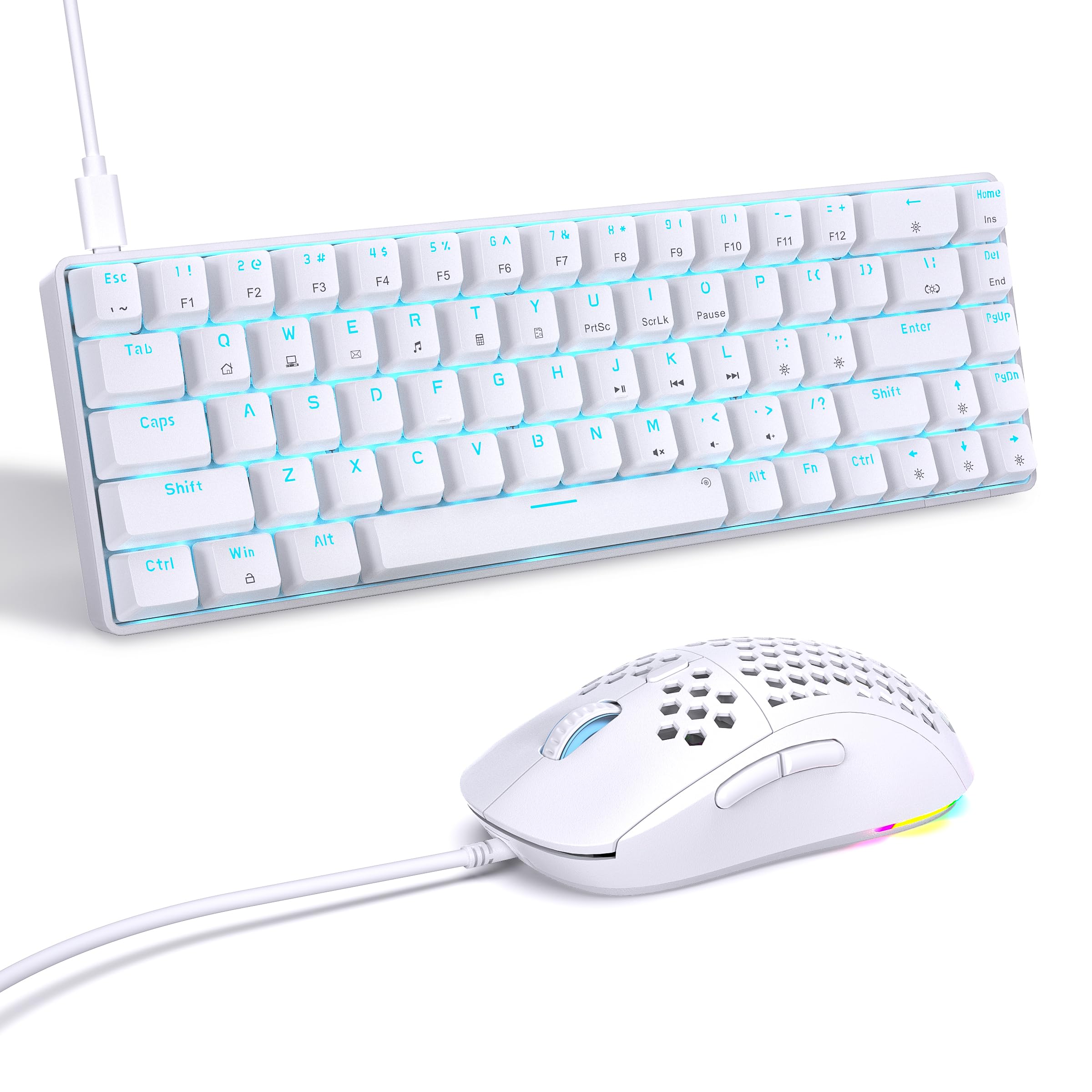 M1SE Wired Gaming Mouse and T68SE 60% Mechanical Gaming Keyboard-White