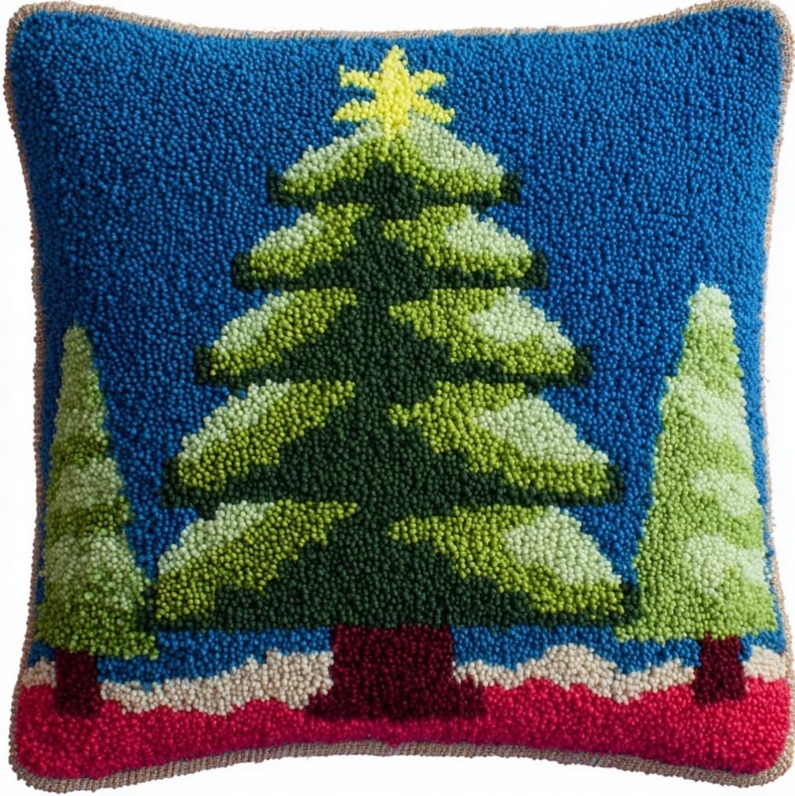 WallustrioaW 43x43cm DIY Latch Hook Cushion Kit,Cartoon Pine Tree