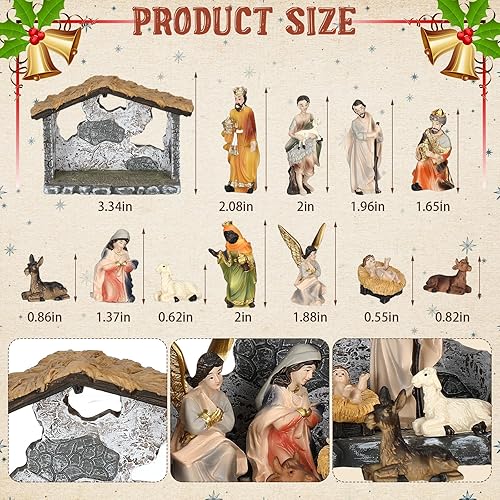 Miniatura 2 de Geetery El juego de pesebre de Navidad de dibujos animados incluye pesebre y figuritas de resina rústica, escena de pesebre colorida de Navidad,