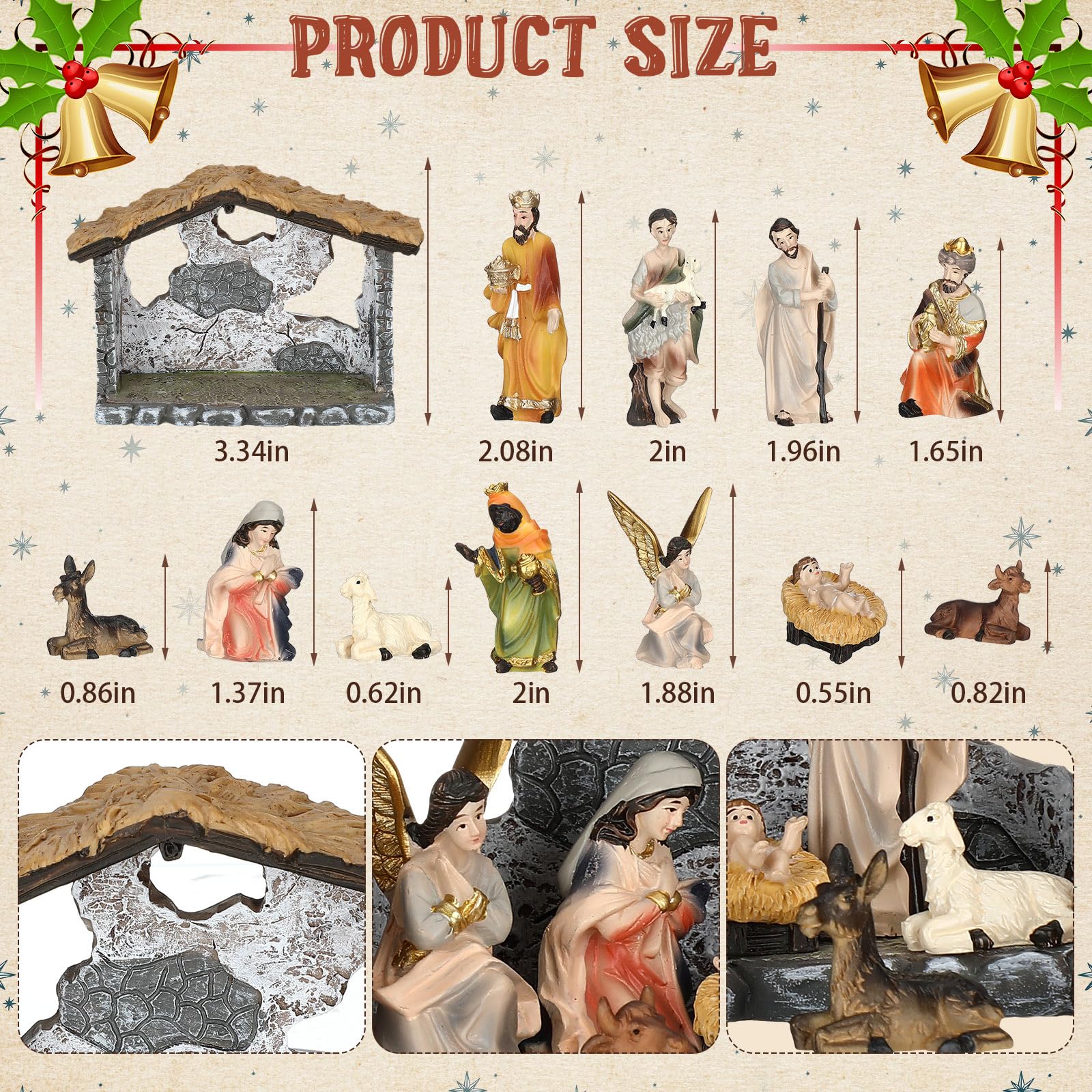 Geetery Cartoon-Weihnachtskrippen-Set enthält Krippe und Figuren, rustikale Kunstharz, bunte Weihnachtskrippe, religiöse Tischfiguren, Dekorationen für christliche Kinder, Tischdekoration (einfach)