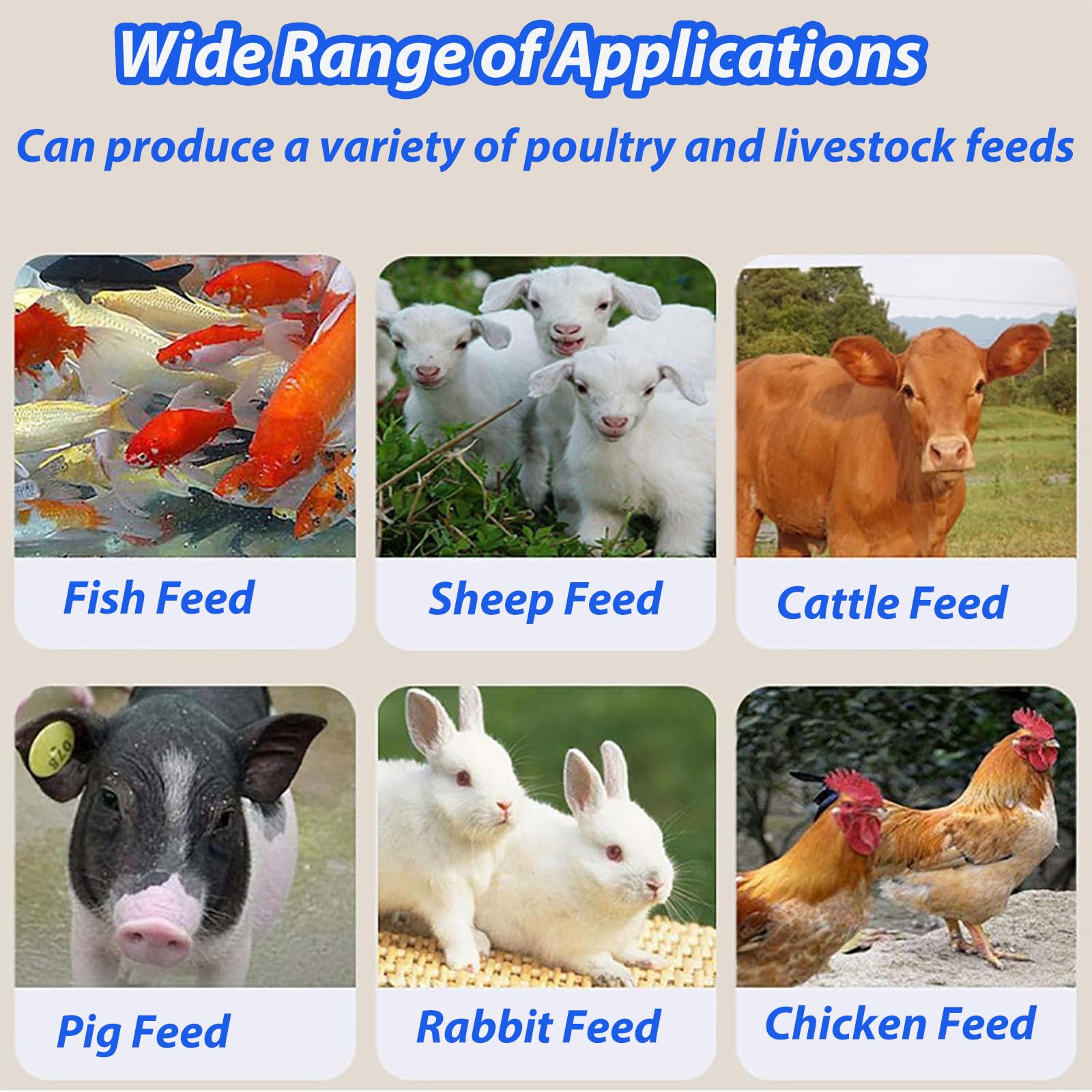 Máquina eléctrica de pellets de alimentación animal, granulador de alimentación de pollo de 70-120 kg/h con moldes de 4 mm, motor de cobre puro, puerto de descarga ampliado, para cerdos, vacas, ovejas