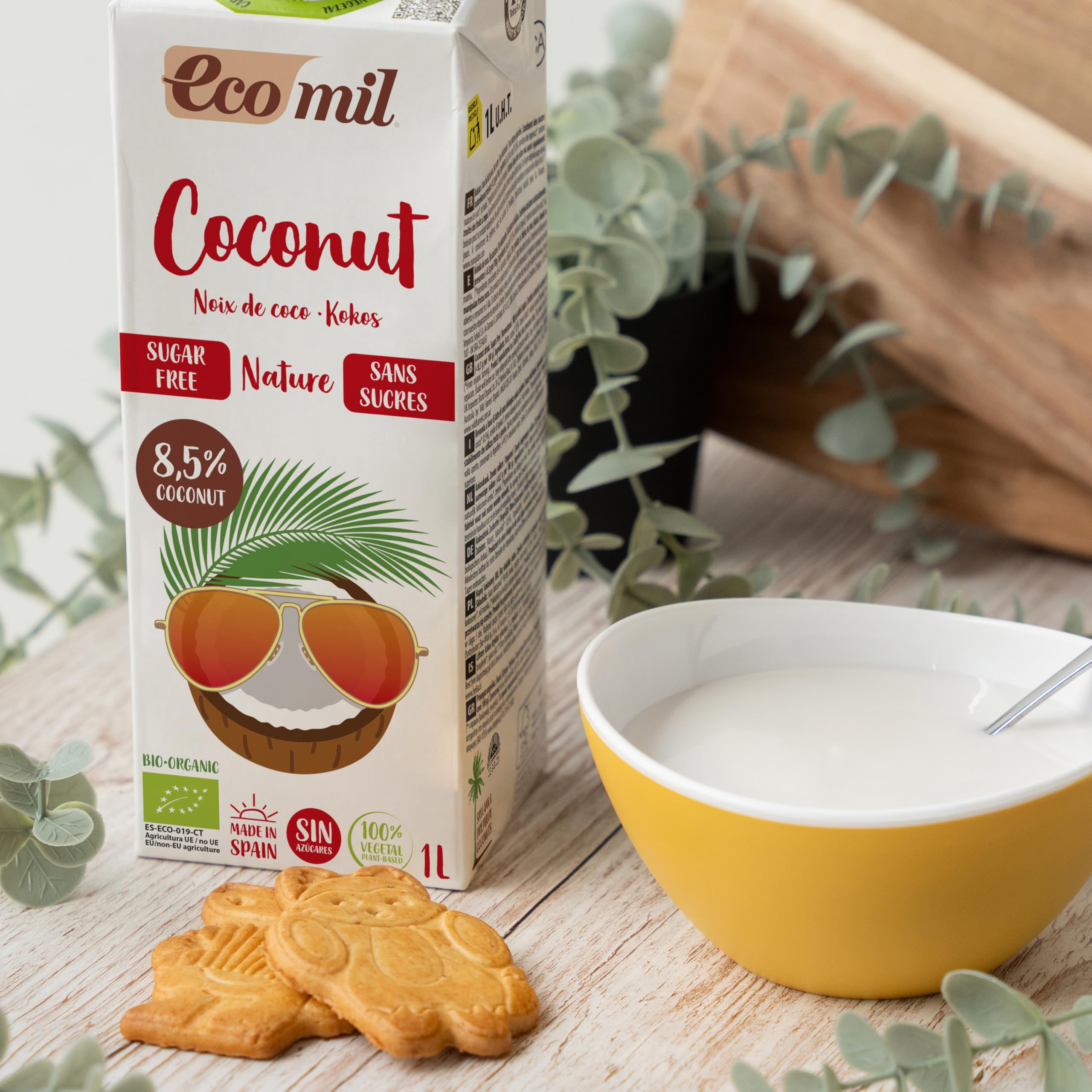 ECOMIL Coconut Nature Bio Bebida Vegetal De Coco Sin Azúcar Producto Ecológico 1000 Mililitro