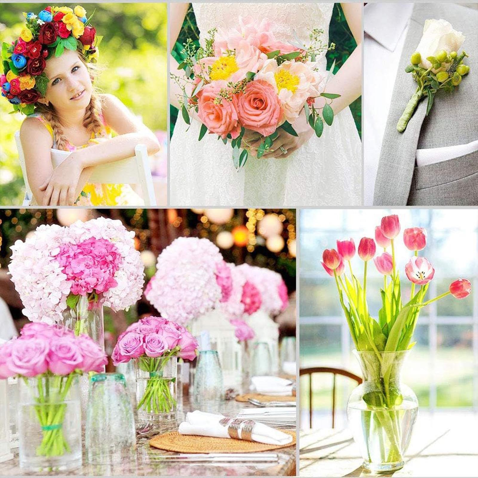 Kit Création Bouquets 10 Pièces – Rubans Floral, Tiges, Épingles Pour Mariage, Corsages, Arrangements Artisanaux Fleuristes