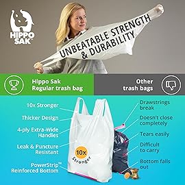 Hippo Sak - Kitchen Trash Bags 13 Gallon - Garbage Bags with Handles - 45 Count