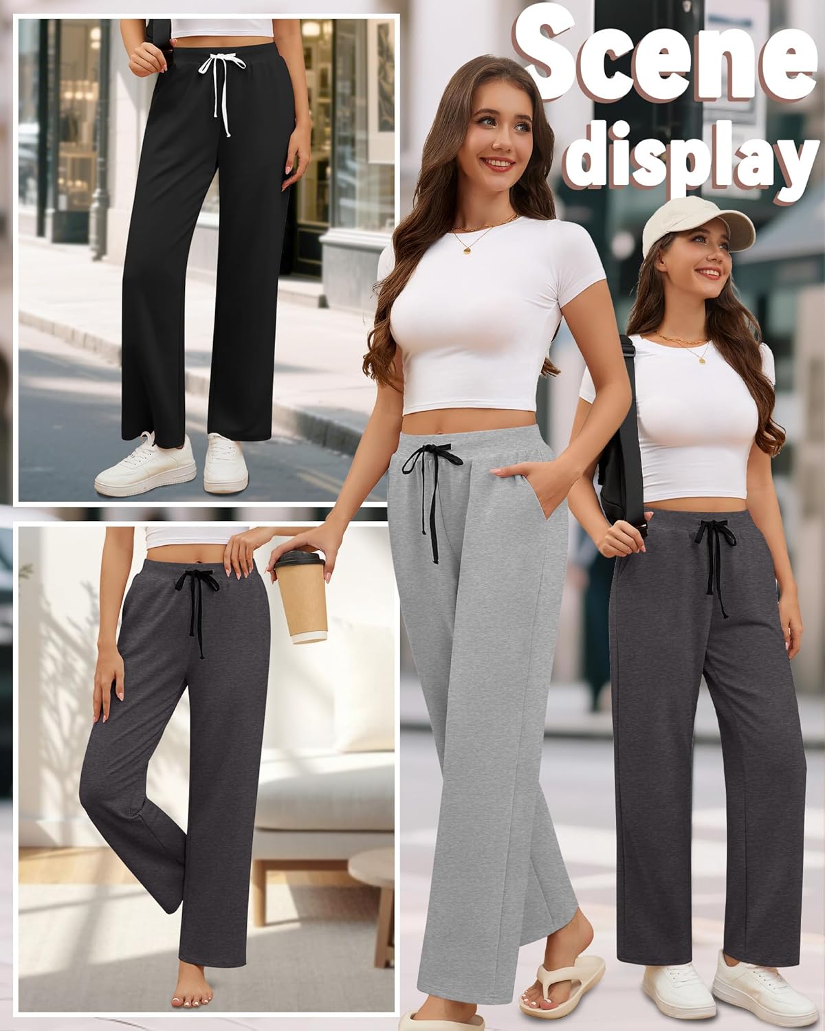 Neer 3 Pack Women's Yoga Sweatpants Wide Leg Drawstring Baggy Pants Casual Loose Workout Open Bottom Lounge Pants - Image 5