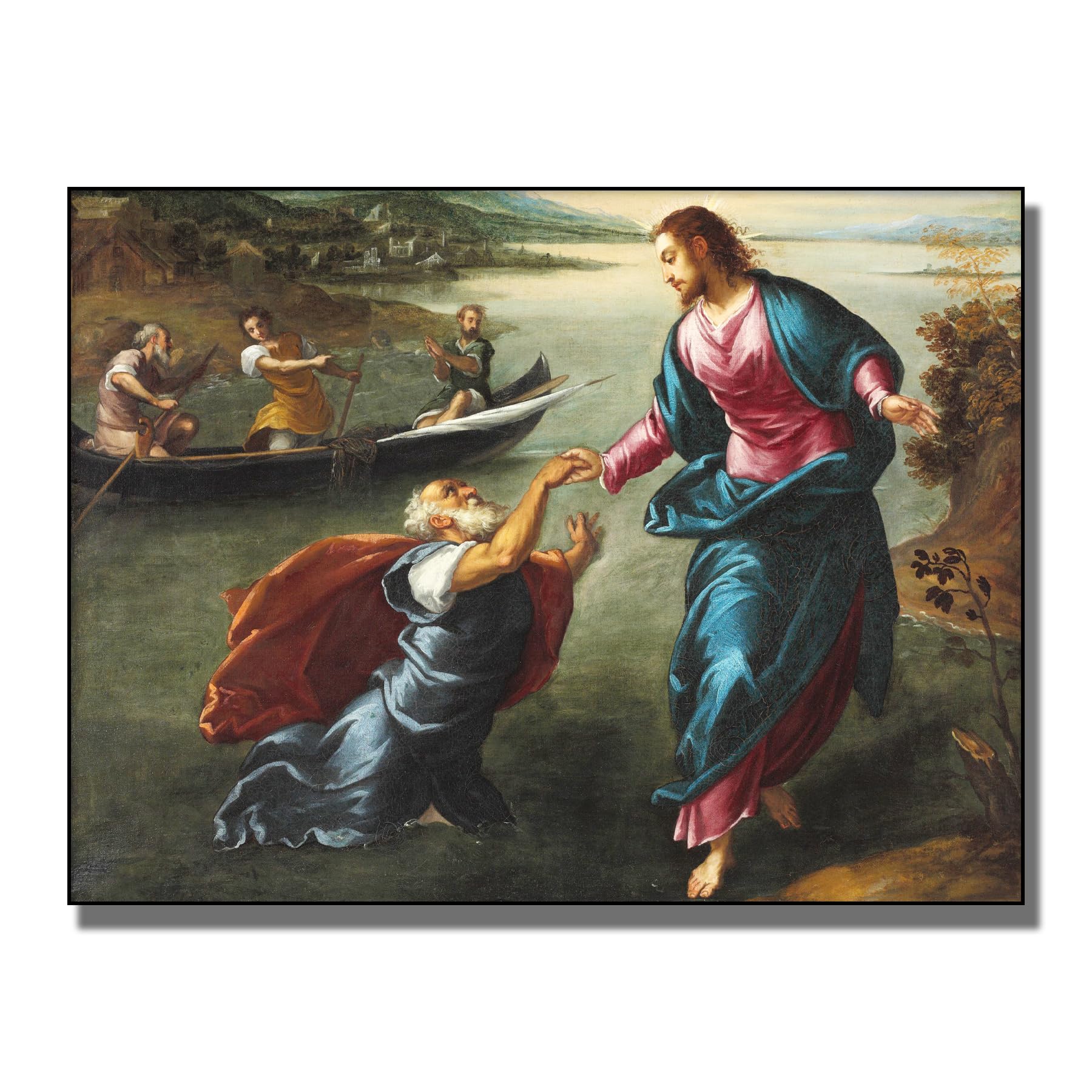 Christ And Saint Peter At The Sea of Galilee Canvas Wall Art - Church Poster - Kitchen Canvas Wall Decor - Cool Home Decor for Living Room Office Gallery - Unframed(12x16in/30×40cm)