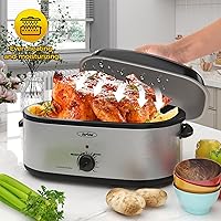 Vista 3 de Sunvivi Horno eléctrico asador de pavo de 20 cuartos de galón con tapa, tostadores eléctricos con bandeja extraíble, tostador grande, tapa